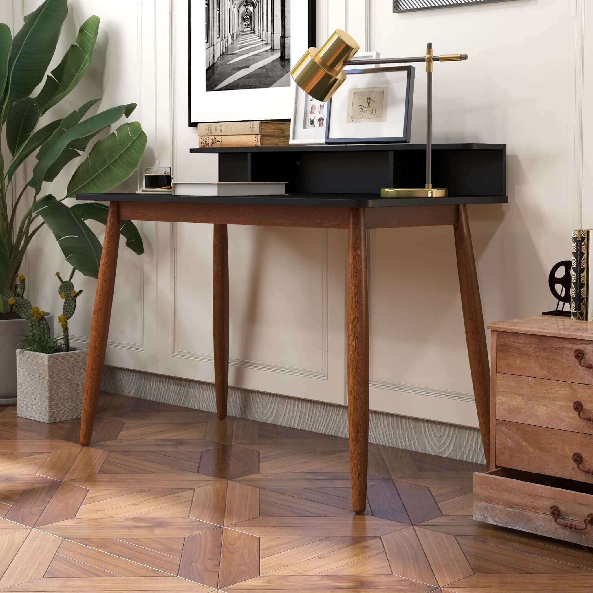 Hayley Rectangular Solid Wood Desk In Black - Image 5