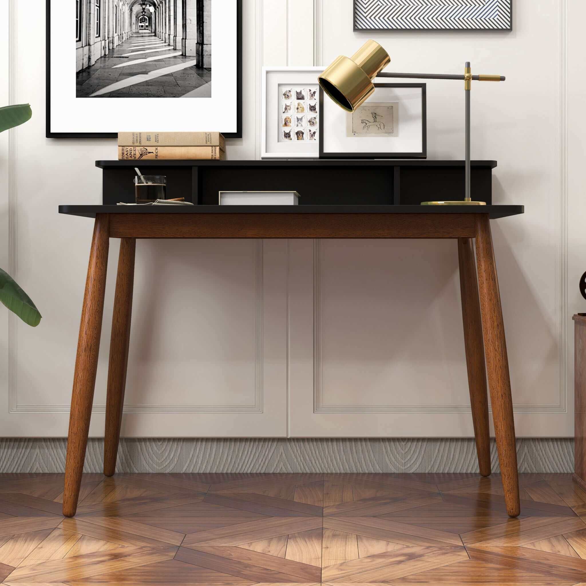 Hayley Rectangular Solid Wood Desk In Black - Image 6