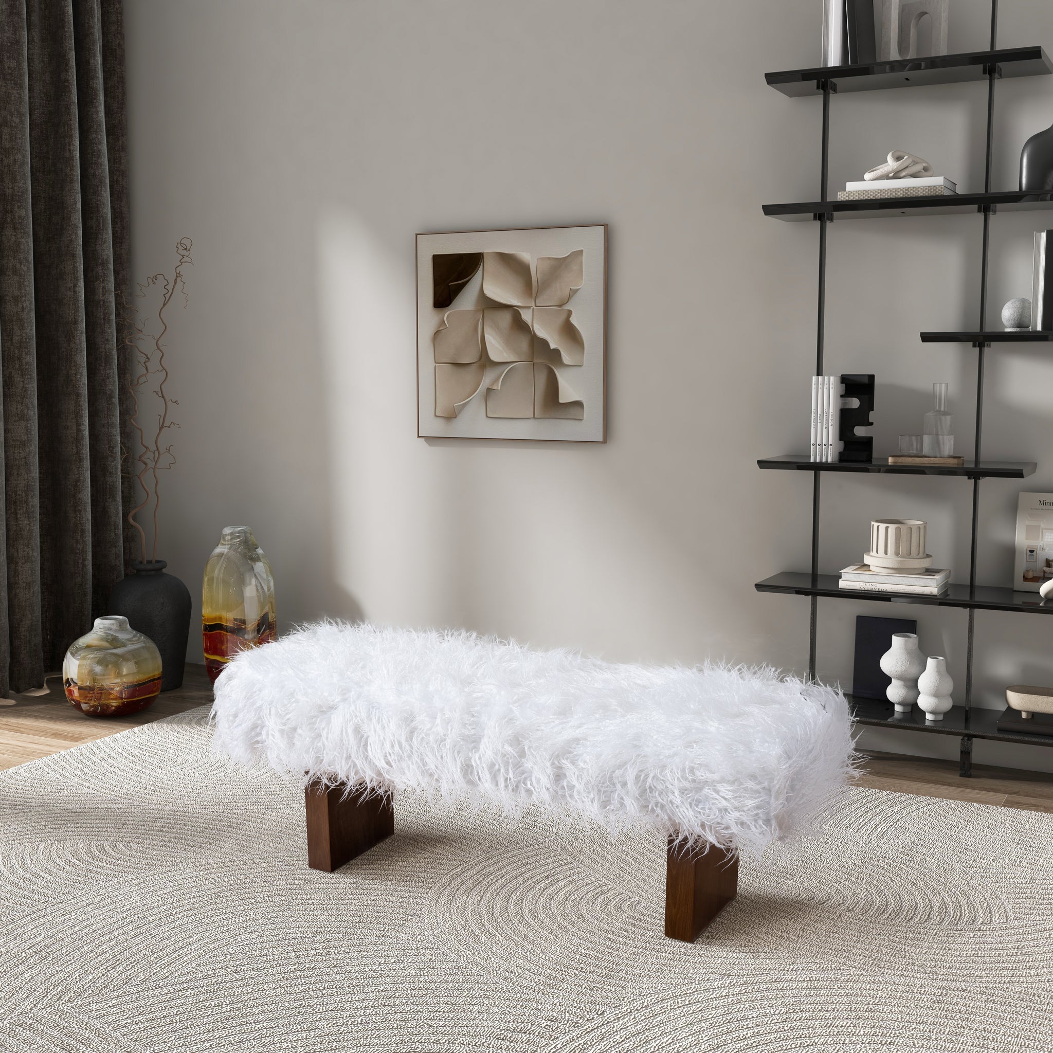 Henley Bench in White Khaki Fur - Image 2