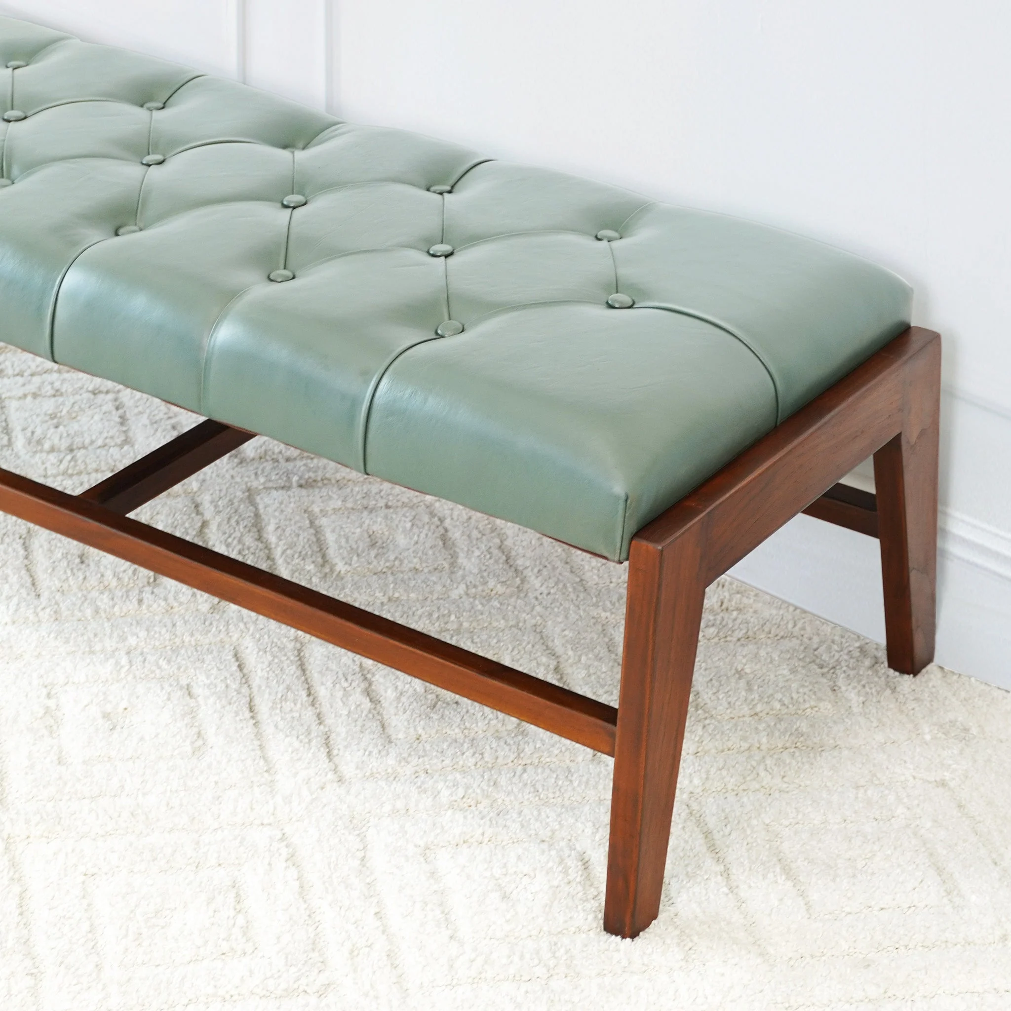 Hera Bench With Buttons (Green Leather) - Image 5