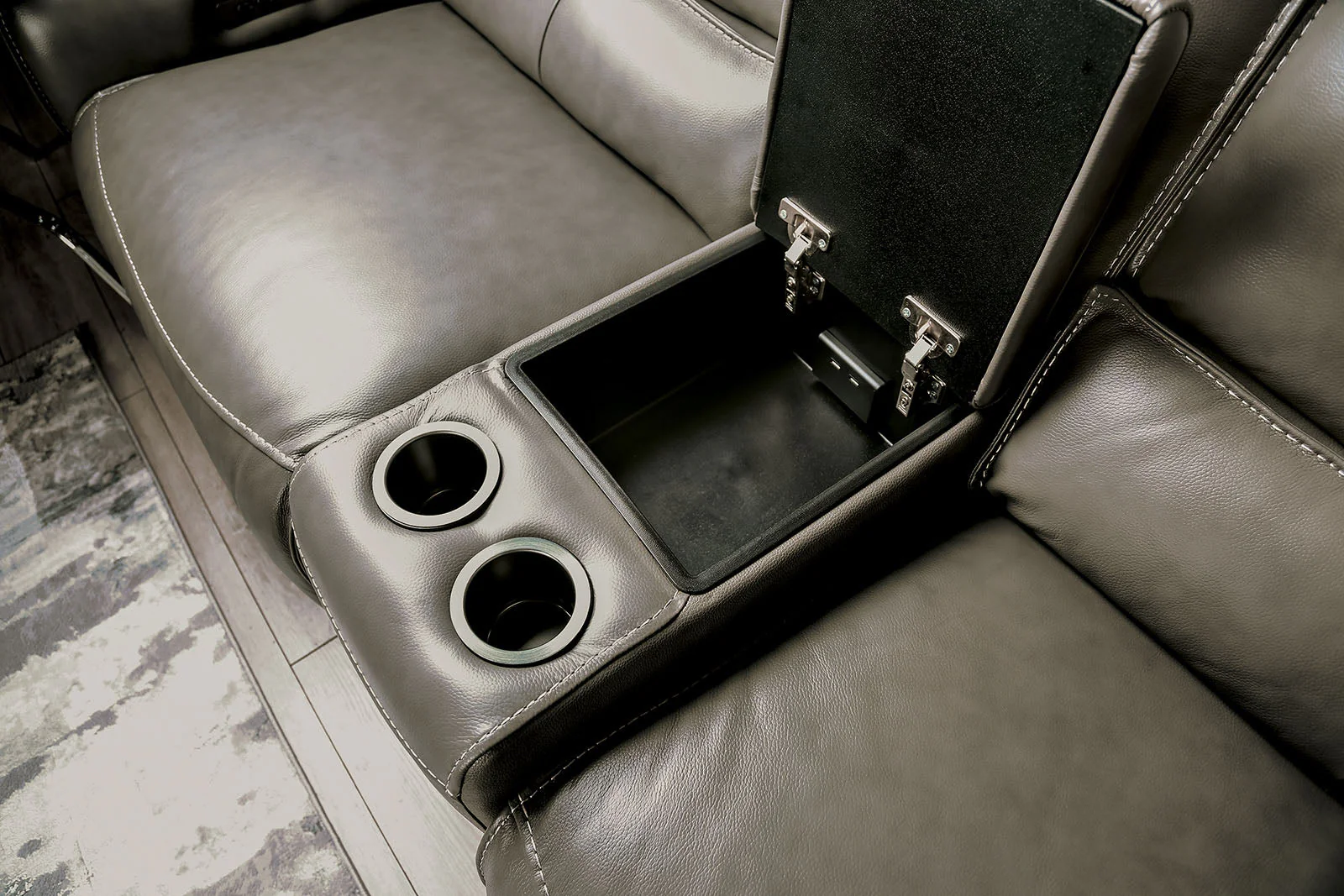 Hestia Gray Top Grain Leather Match Power Sectional - Image 2