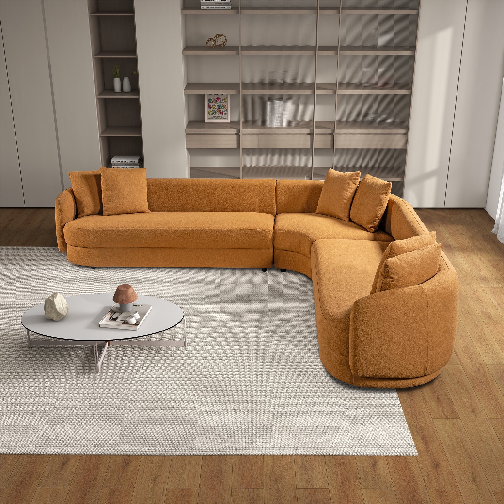 Highline Cognac Boucle Corner Sofa - Image 3