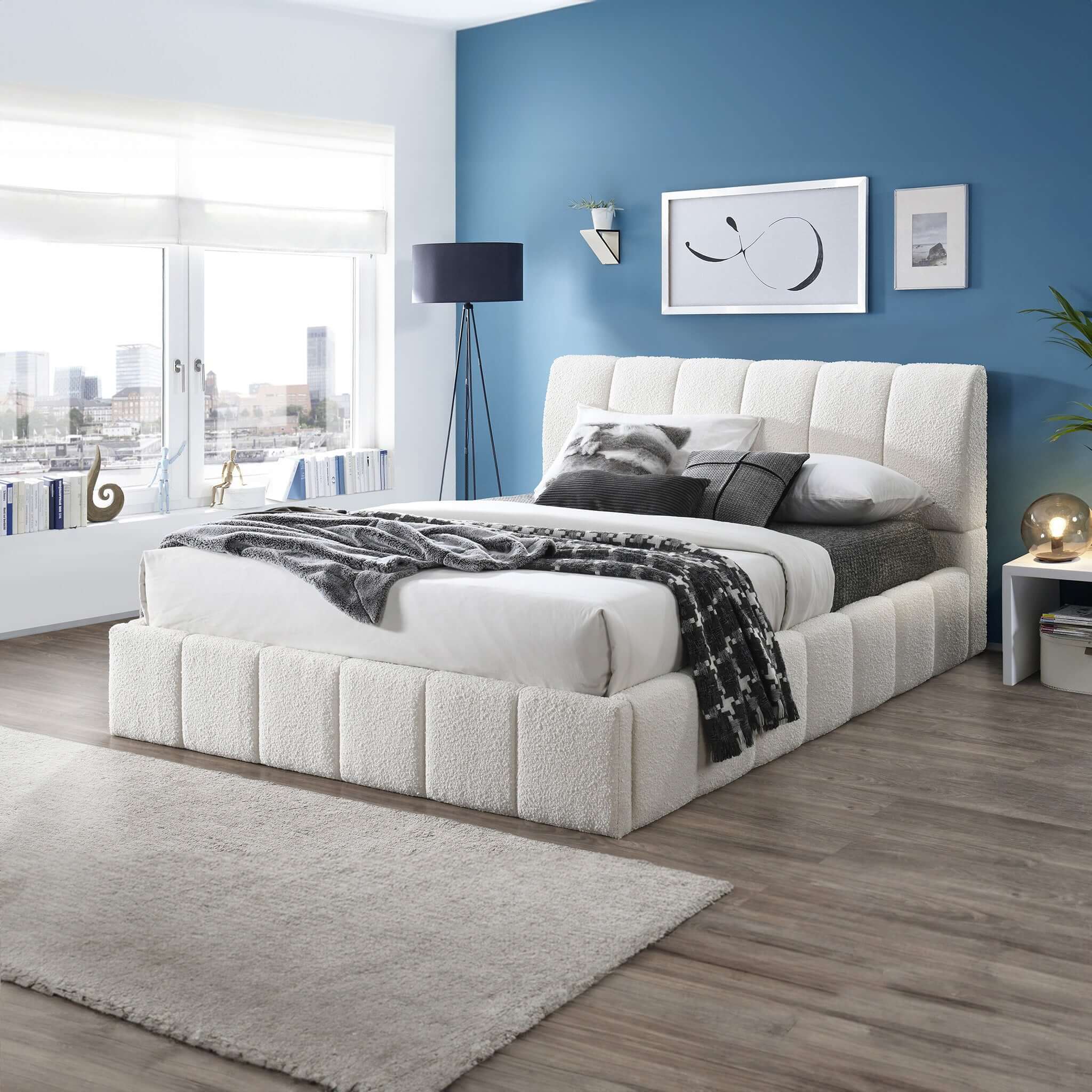 Hilar White Boucle Platform Bed King - Image 2