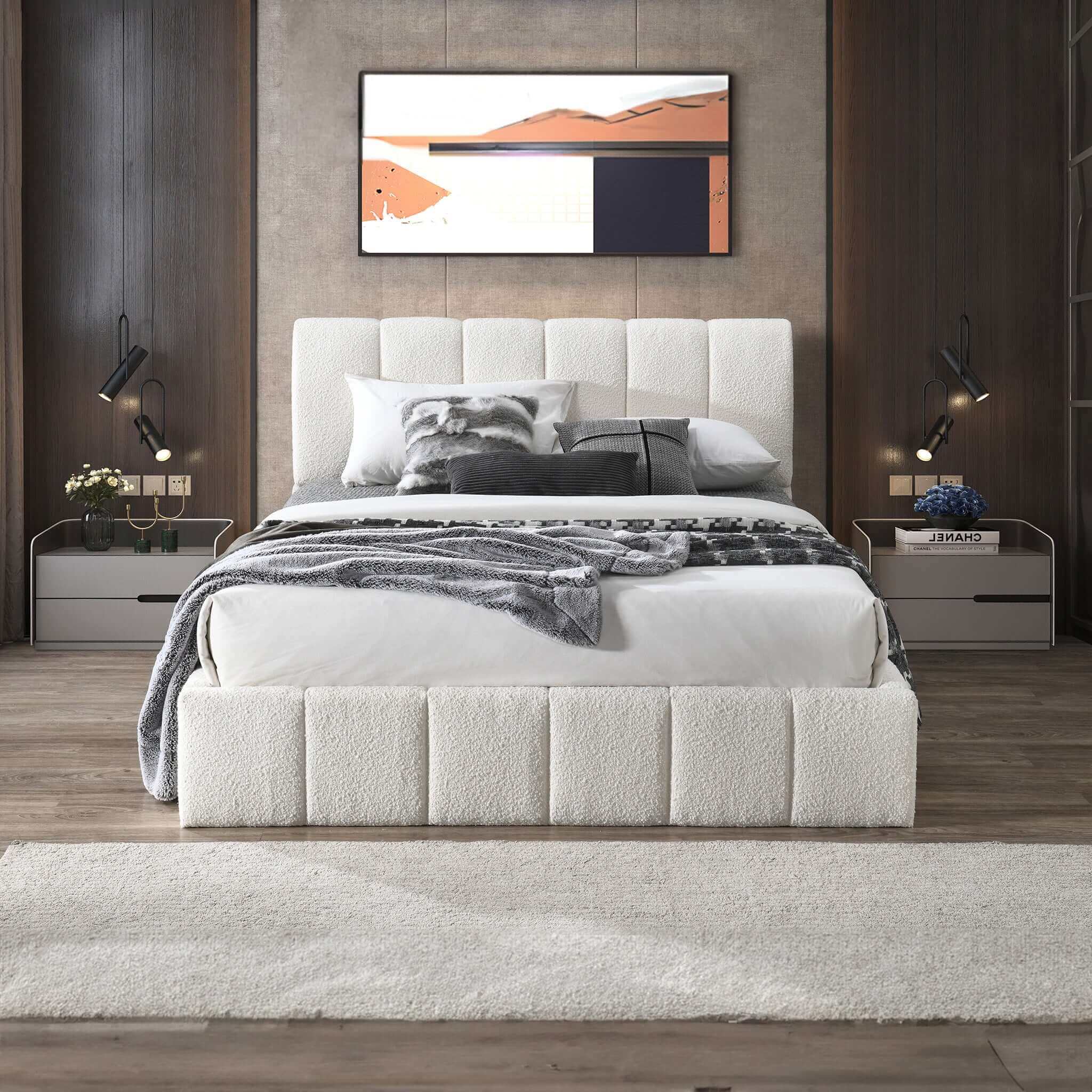 Hilar White Boucle Platform Bed King - Image 4