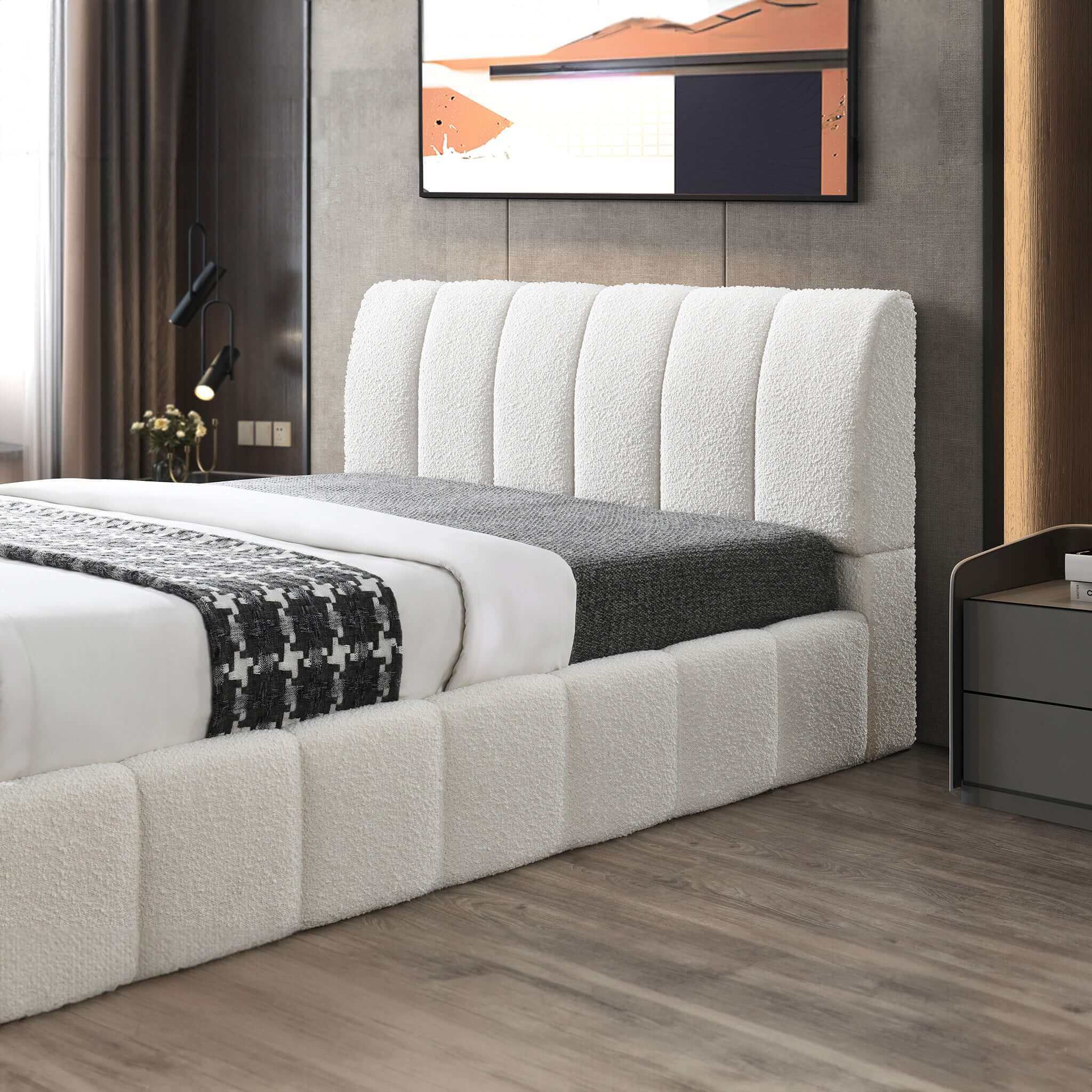 Hilar White Boucle Platform Bed Queen - Image 2