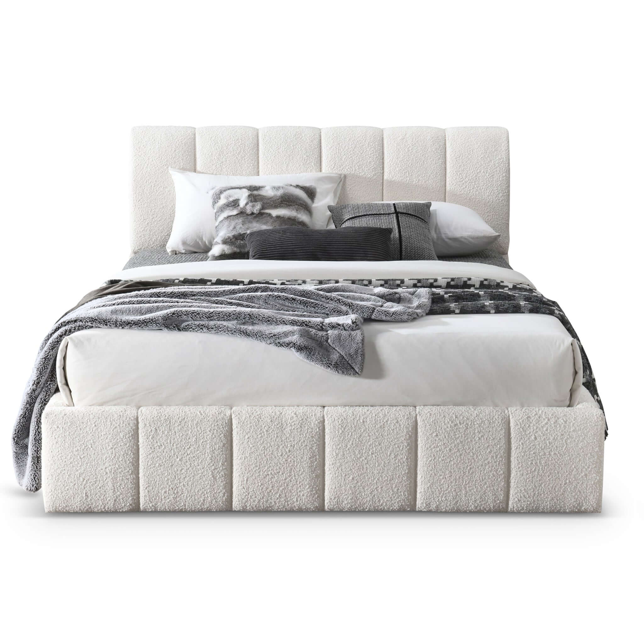 Hilar White Boucle Platform Bed Queen - Image 5