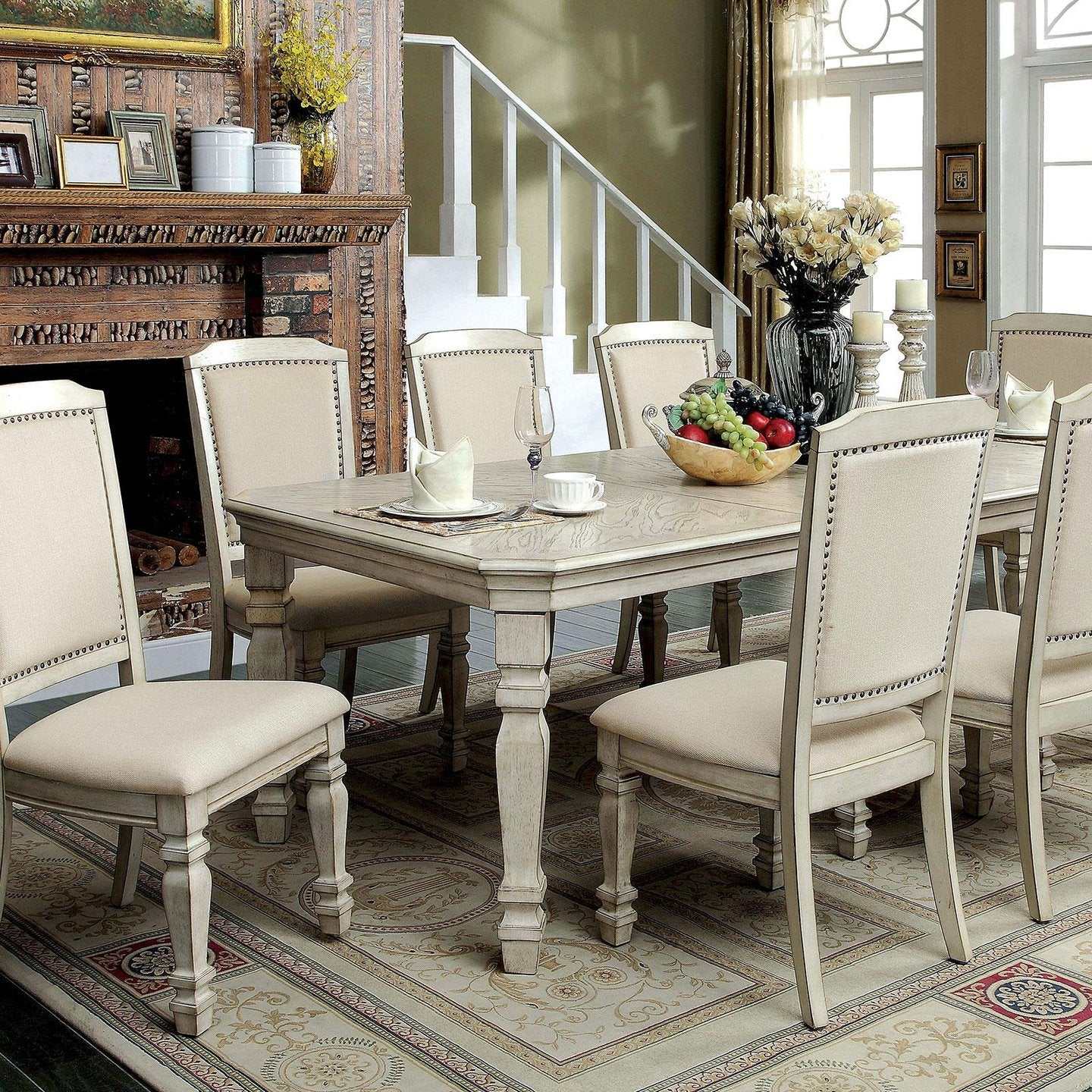 Holcroft Antique White & Ivory Dining Table w/ 2 x 18" Leaves - Image 3