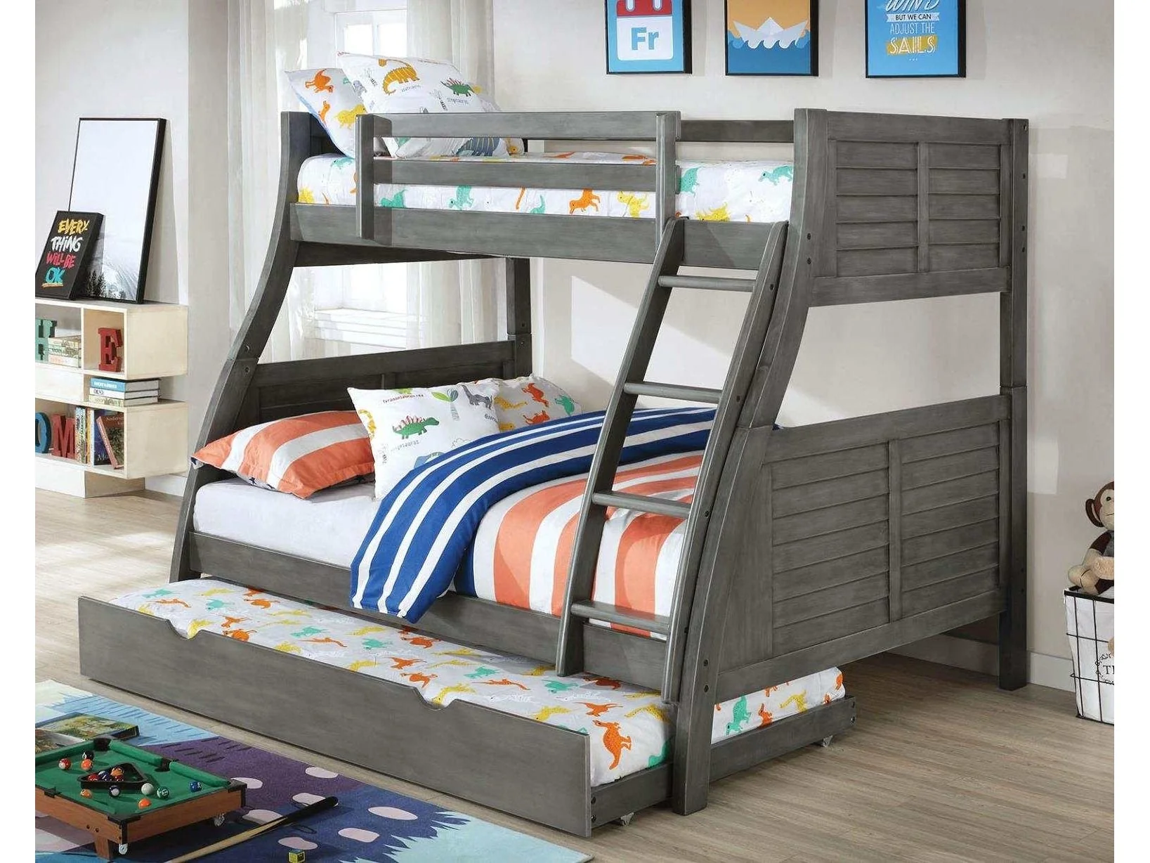 Hoople Gray Twin/full Bunk Bed W/ Trundle
