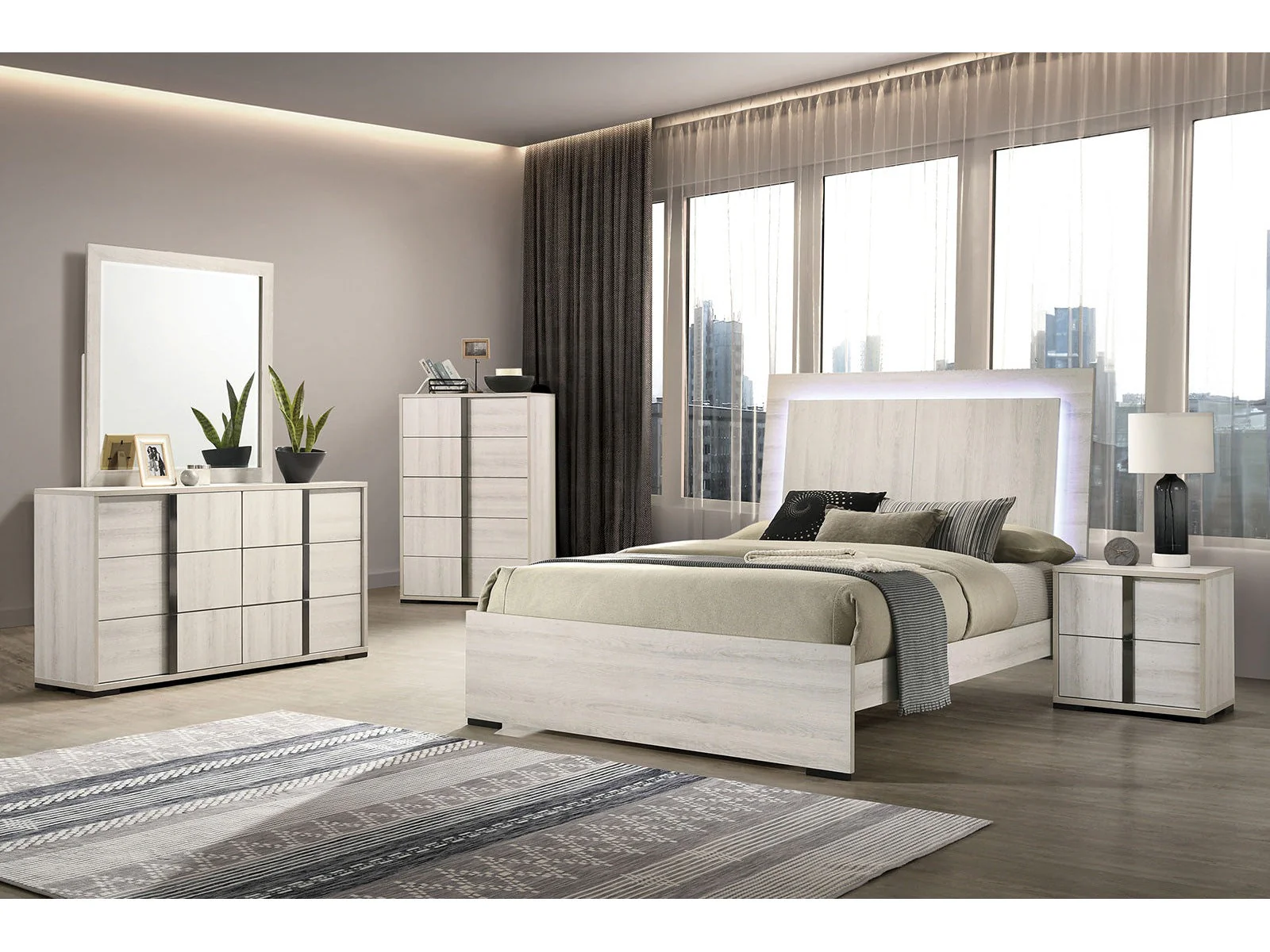 Horten Whitewash Queen 5 Piece Bedroom Set w/Chest