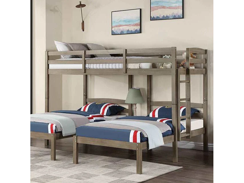 Hortense Warm Gray Triple Twin Bunk Bed