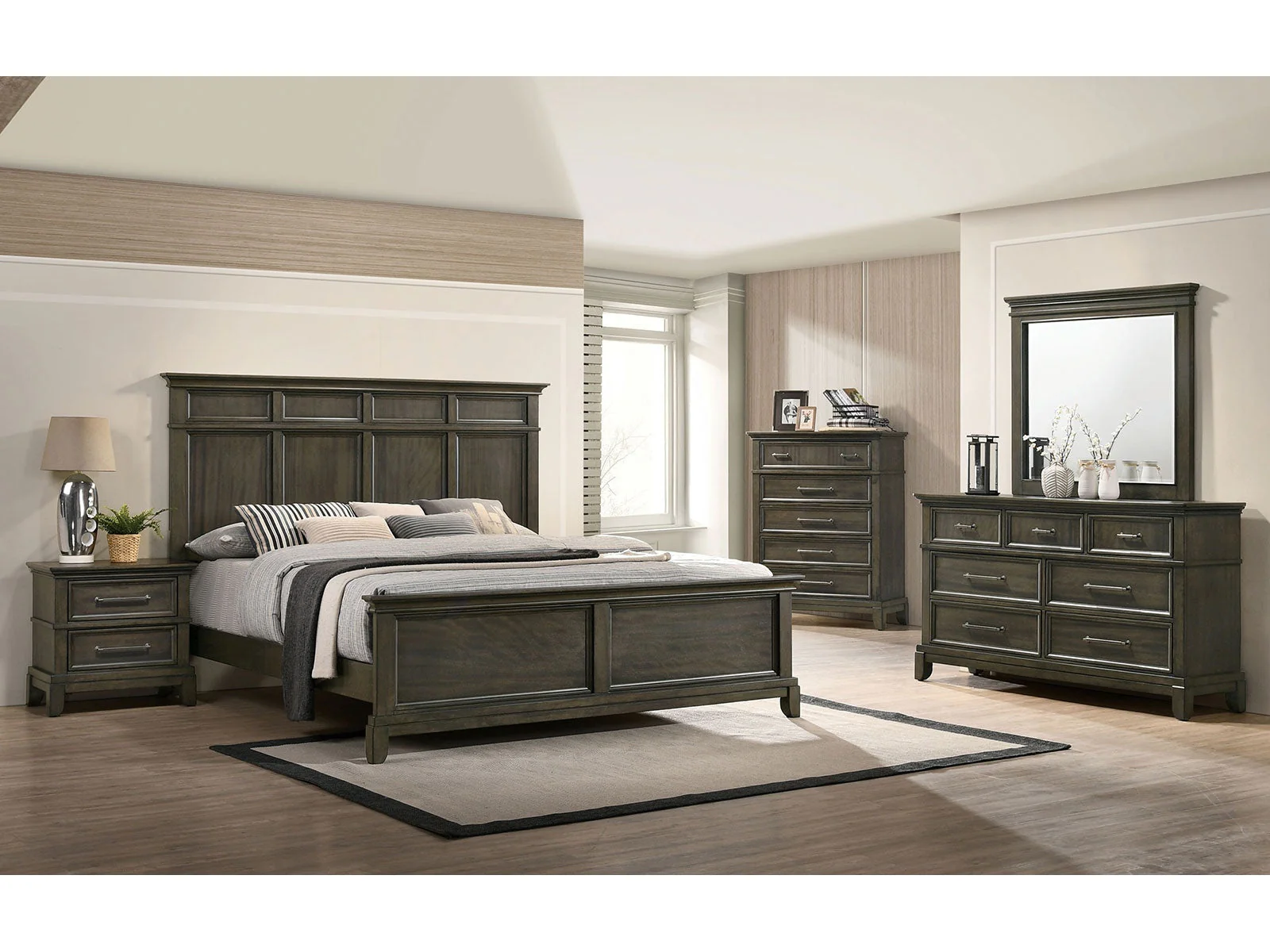 Houston Gray 5 Pc. Queen Bedroom Set w/ 2NS