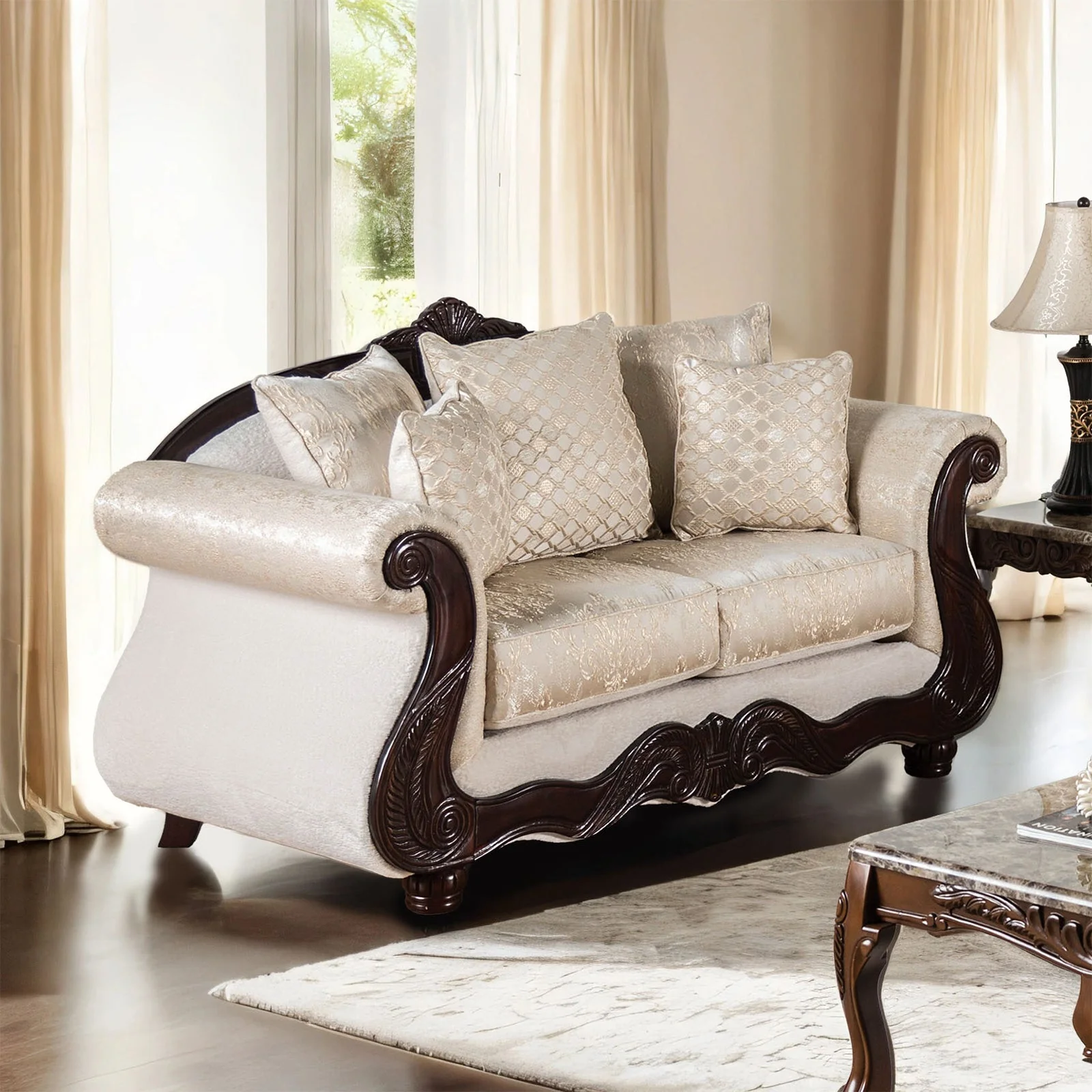 Huelva Beige/Dark Cherry Upholstery Living Room Set - Image 2