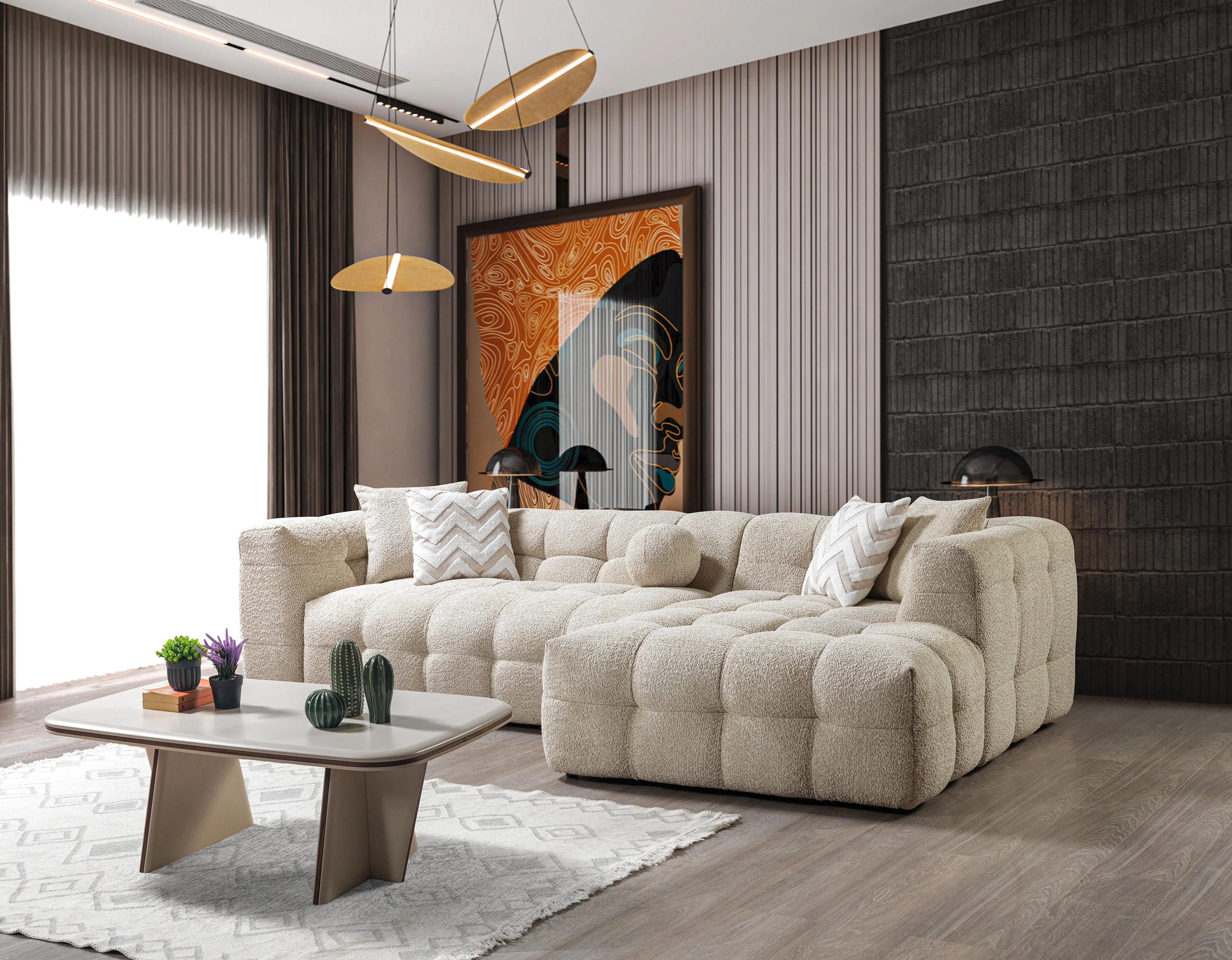 Ivy Sand Boucle RAF 110" Sectional - Image 3