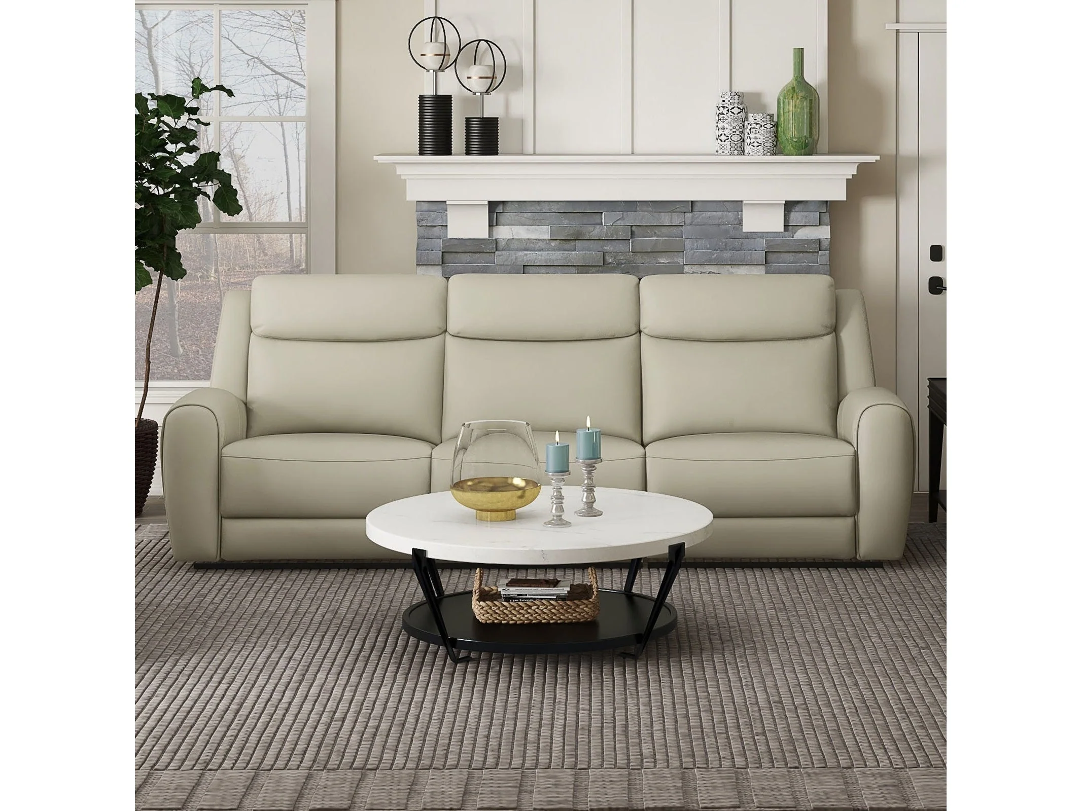 Jacobus Beige Leather Sofa - Image 2