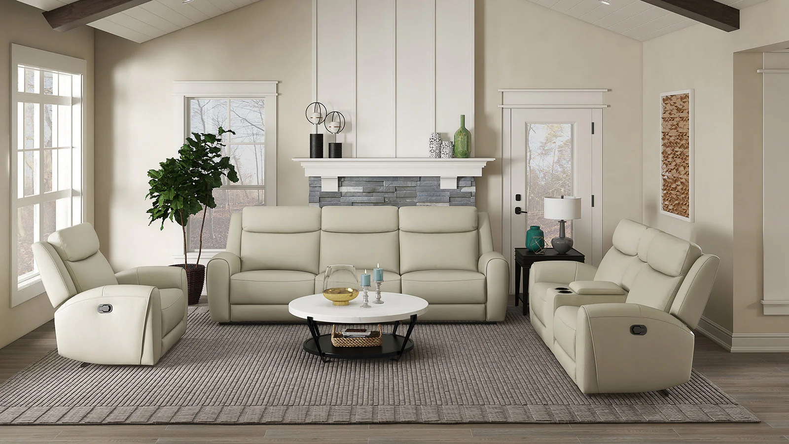Jacobus Beige Leather Sofa - Image 3