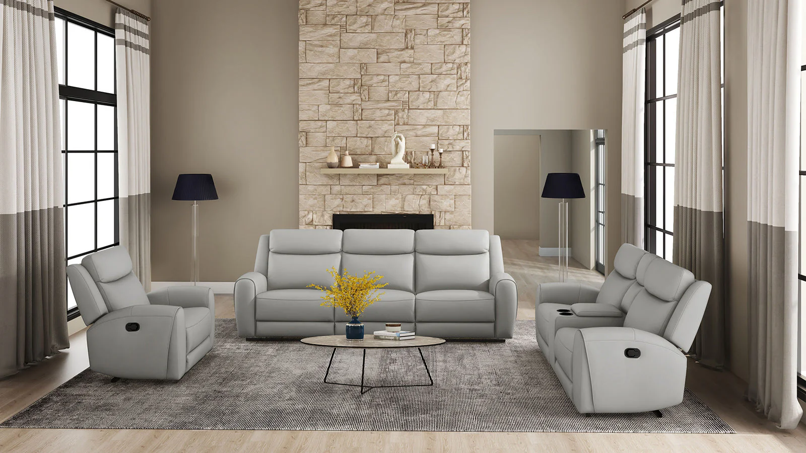 Jacobus Light Gray Leather Recliner - Image 2