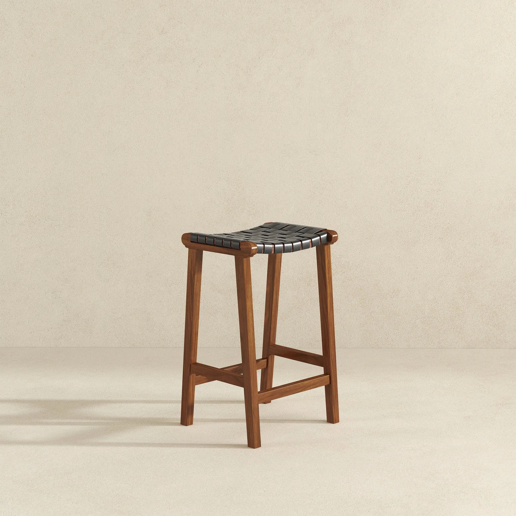 James Mid-Century Modern Genuine Black Leather 24.5" Counter Stool - Image 5