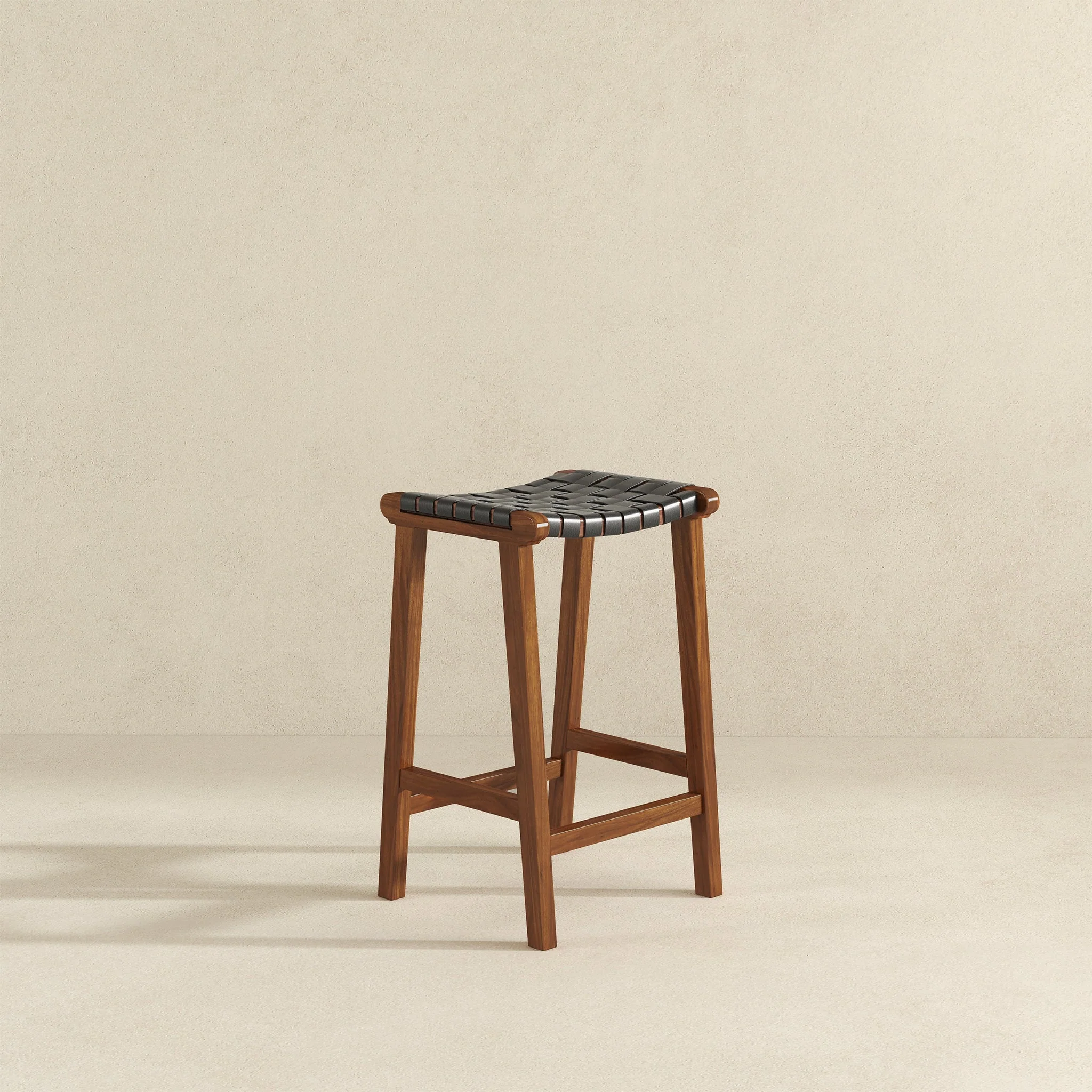 James Mid-Century Modern Genuine Black Leather 29" Bar Stool - Image 4