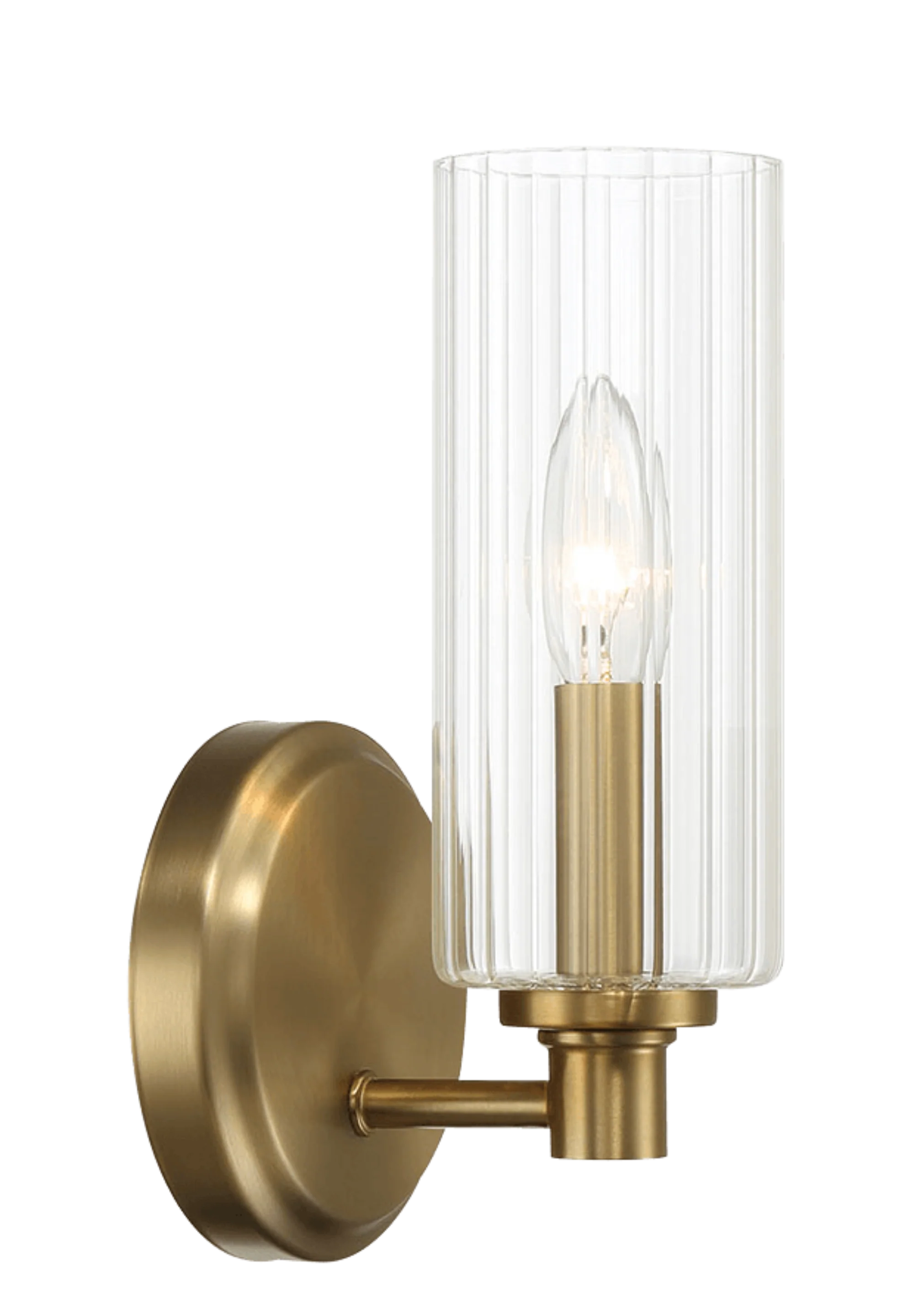Jardin Single Light Wall Sconce With Clear Ribbed Glass - Satin Brass - Image 3