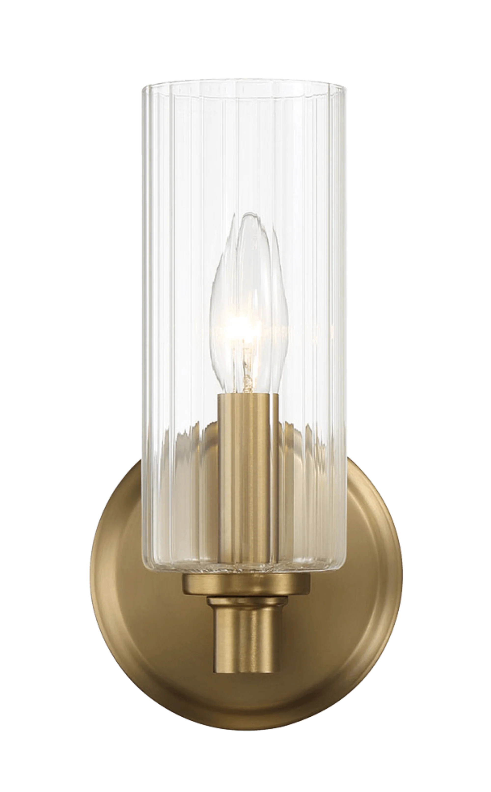 Jardin Single Light Wall Sconce With Clear Ribbed Glass - Satin Brass - Image 4