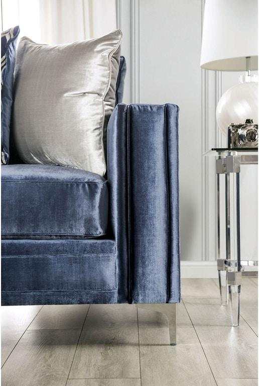 Jodie Satin Blue & Silver Stationary Sofa & Loveseat 2pc - Image 4