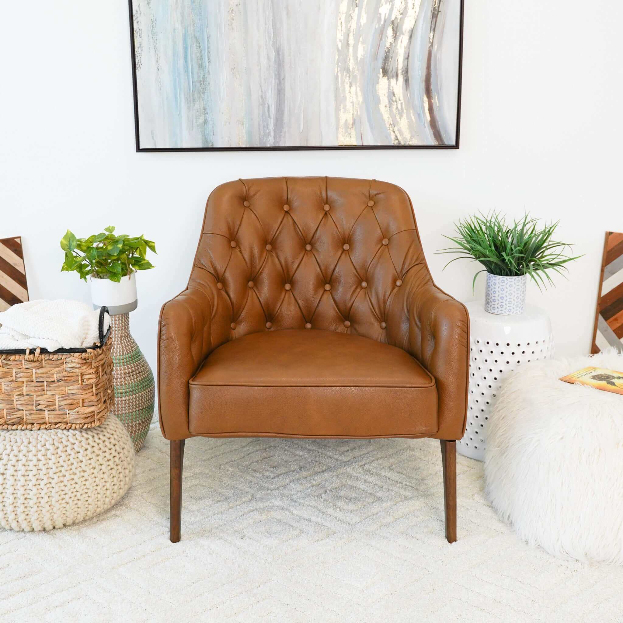 Joshua  Tufted Tan Leather Lounge Chair - Image 6