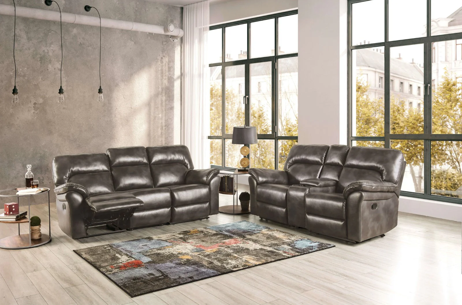 Josias Dark Gray Leatherette Loveseat - Image 6