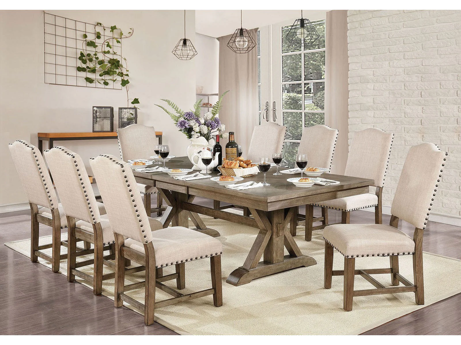 Julia Light Oak/Beige 9 Pc. Dining Room Set