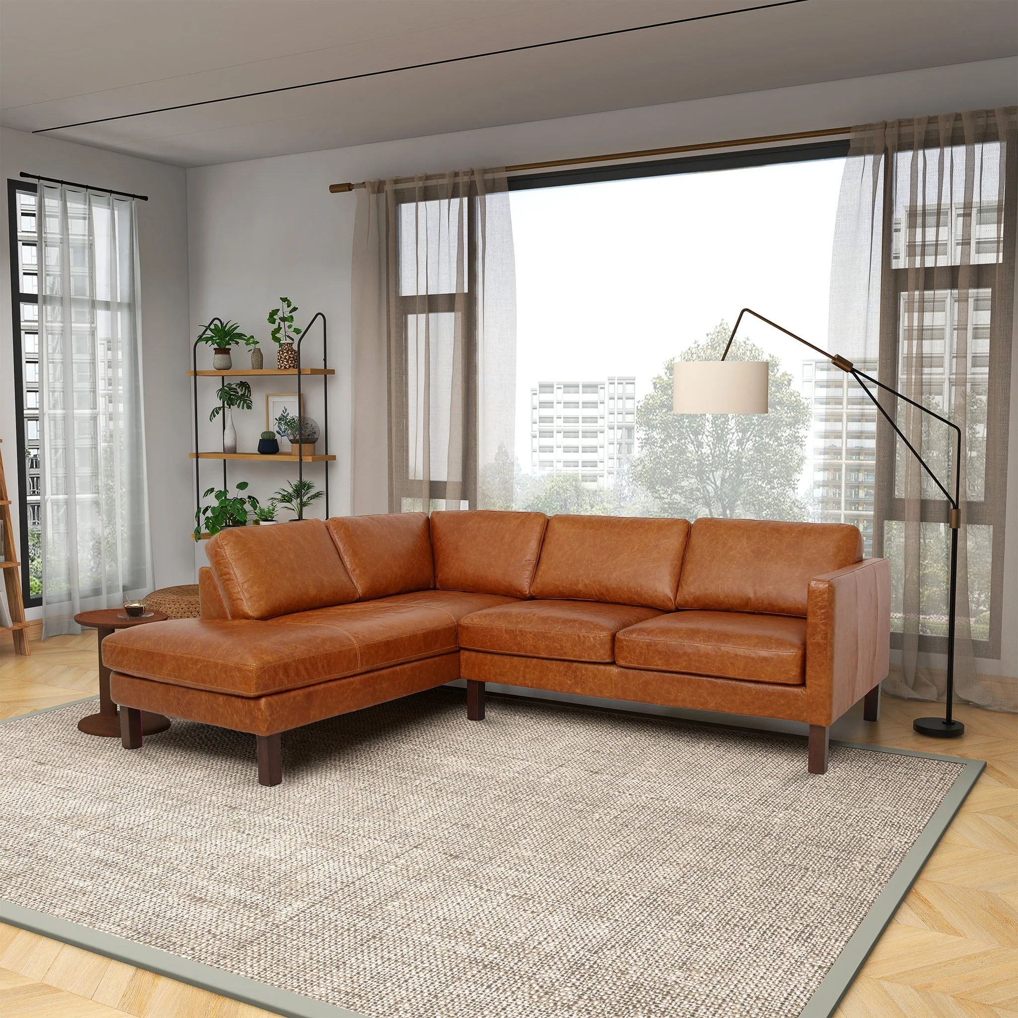 Juno Sectional Left Waxy Cognac Leather Sofa - Image 3
