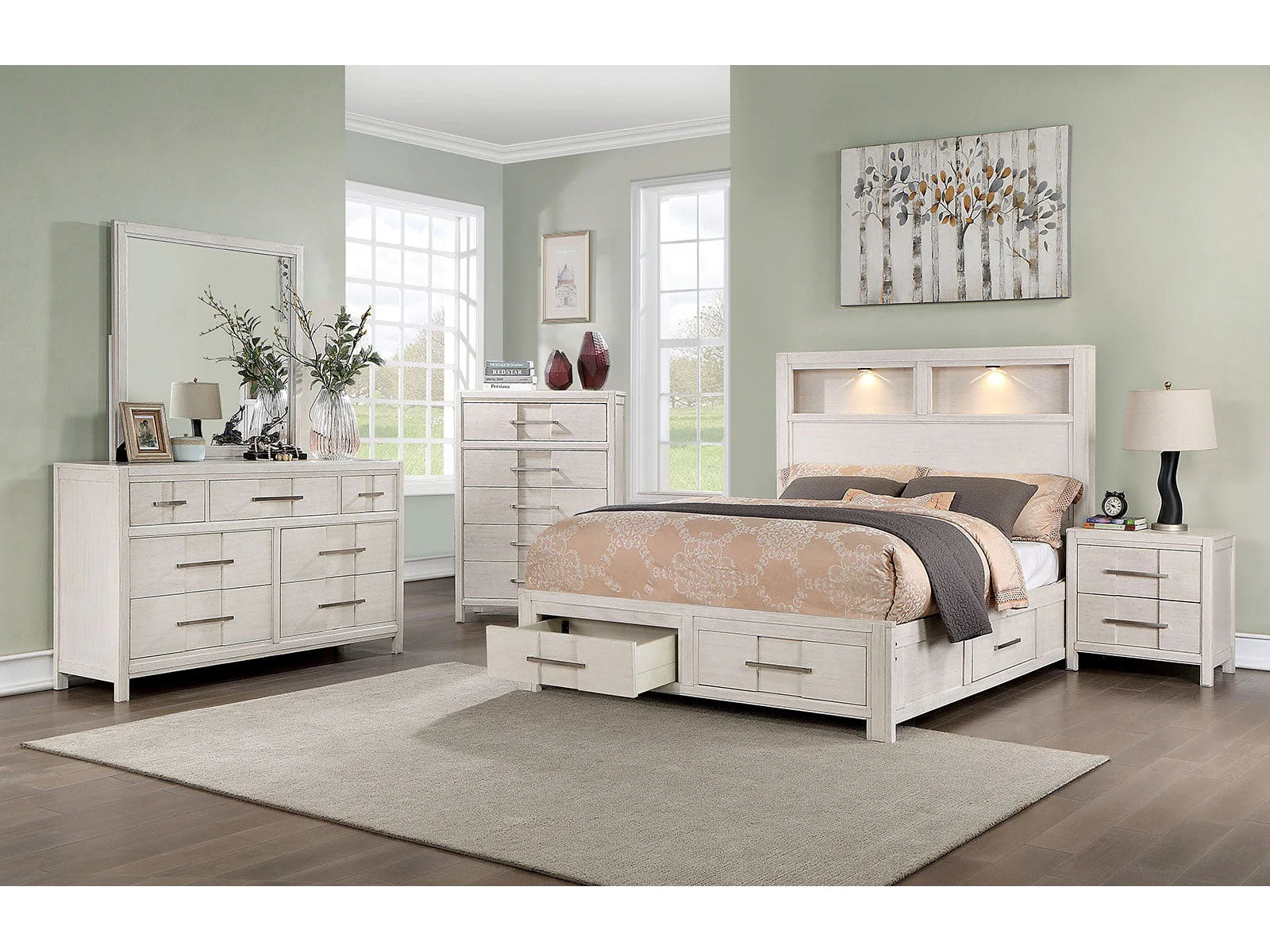Karla White 5 Pc. Queen Bedroom Set w/ 2NS