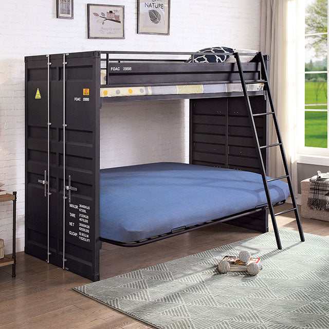 Lafray Black Twin Bunk Bed w/ Futon Base - Image 2