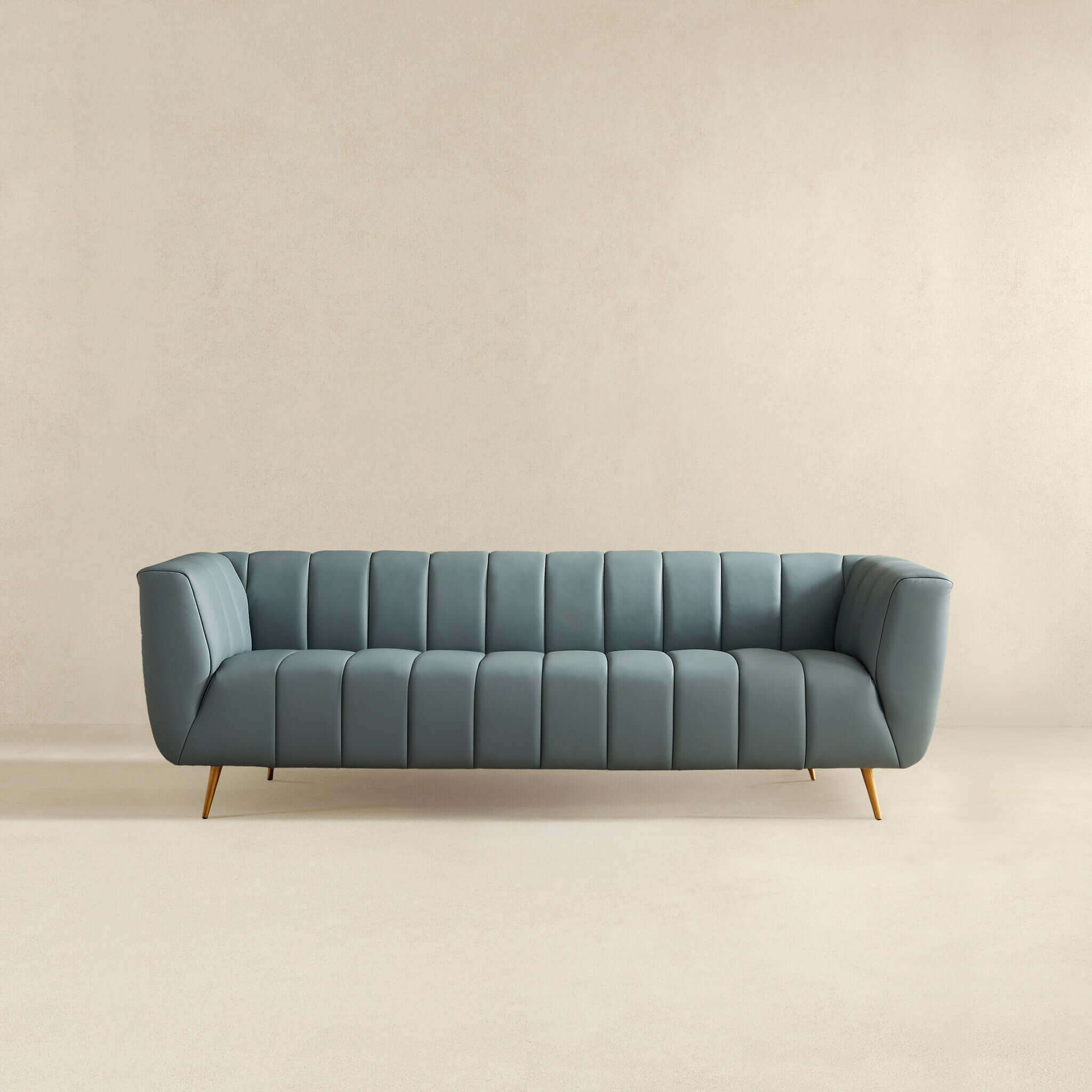 LaMattina Genuine Italian Blue Leather Channel Tufted Sofa - Image 4