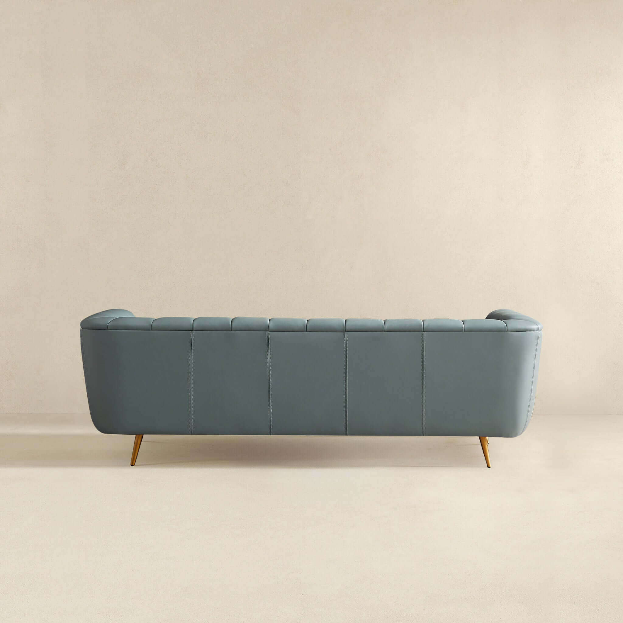 LaMattina Genuine Italian Blue Leather Channel Tufted Sofa - Image 7