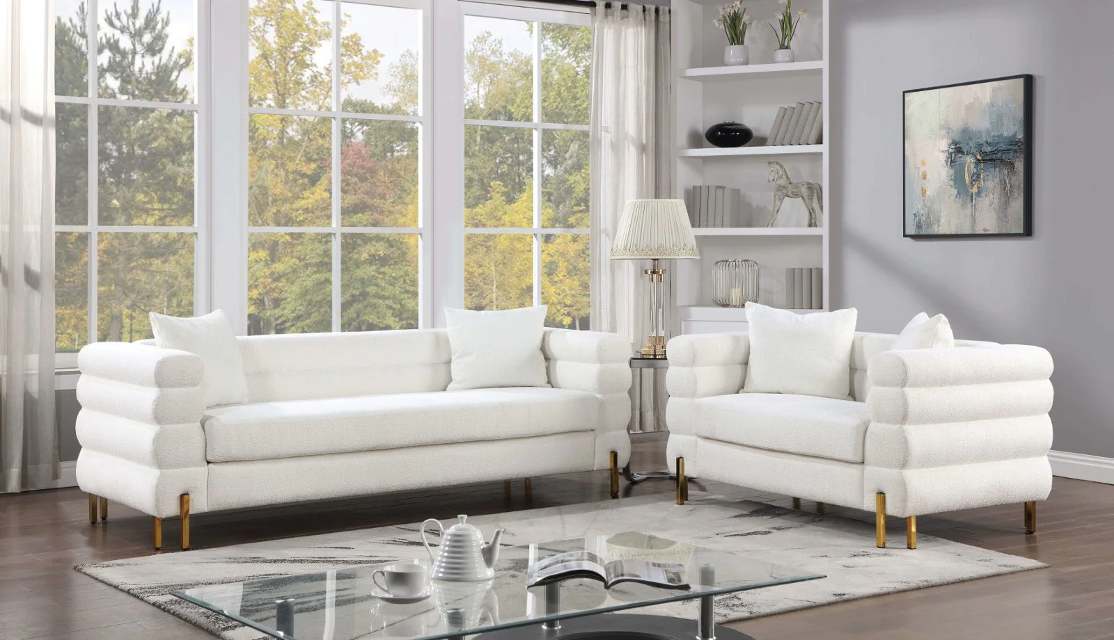 Landovery White/Gold Loveseat - Image 6