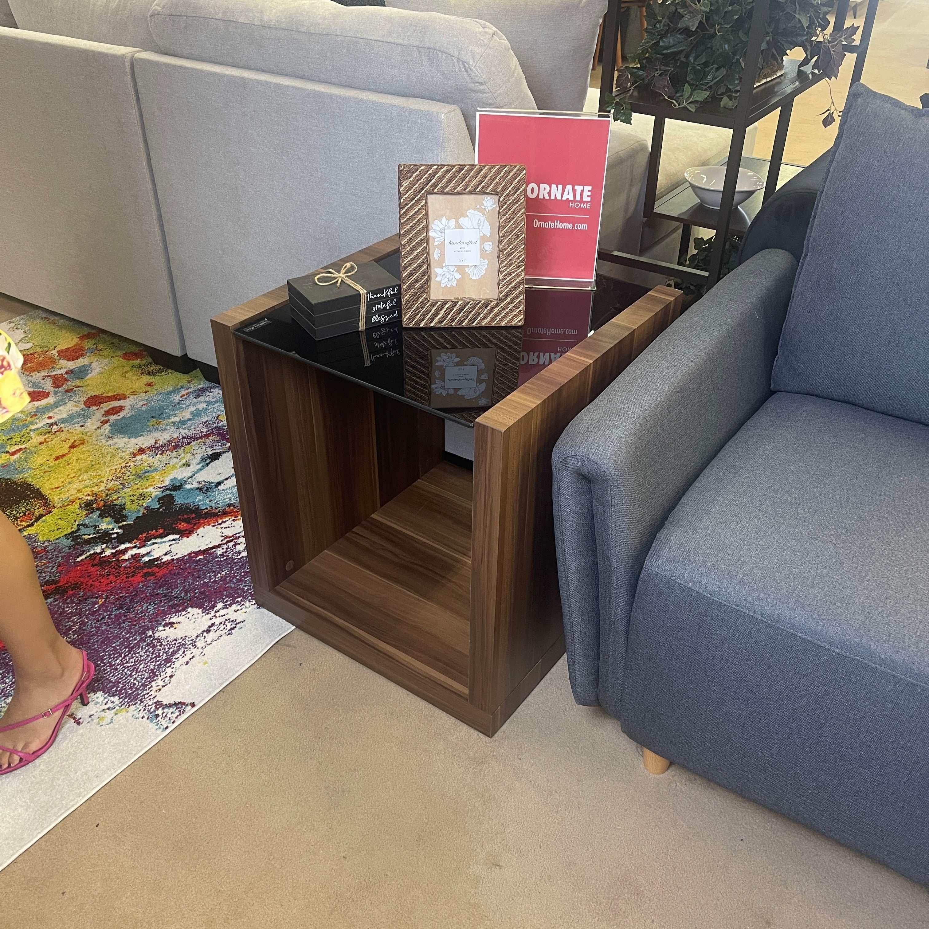 Langenthal Dark Walnut & Black Glass Top End Table - Image 3