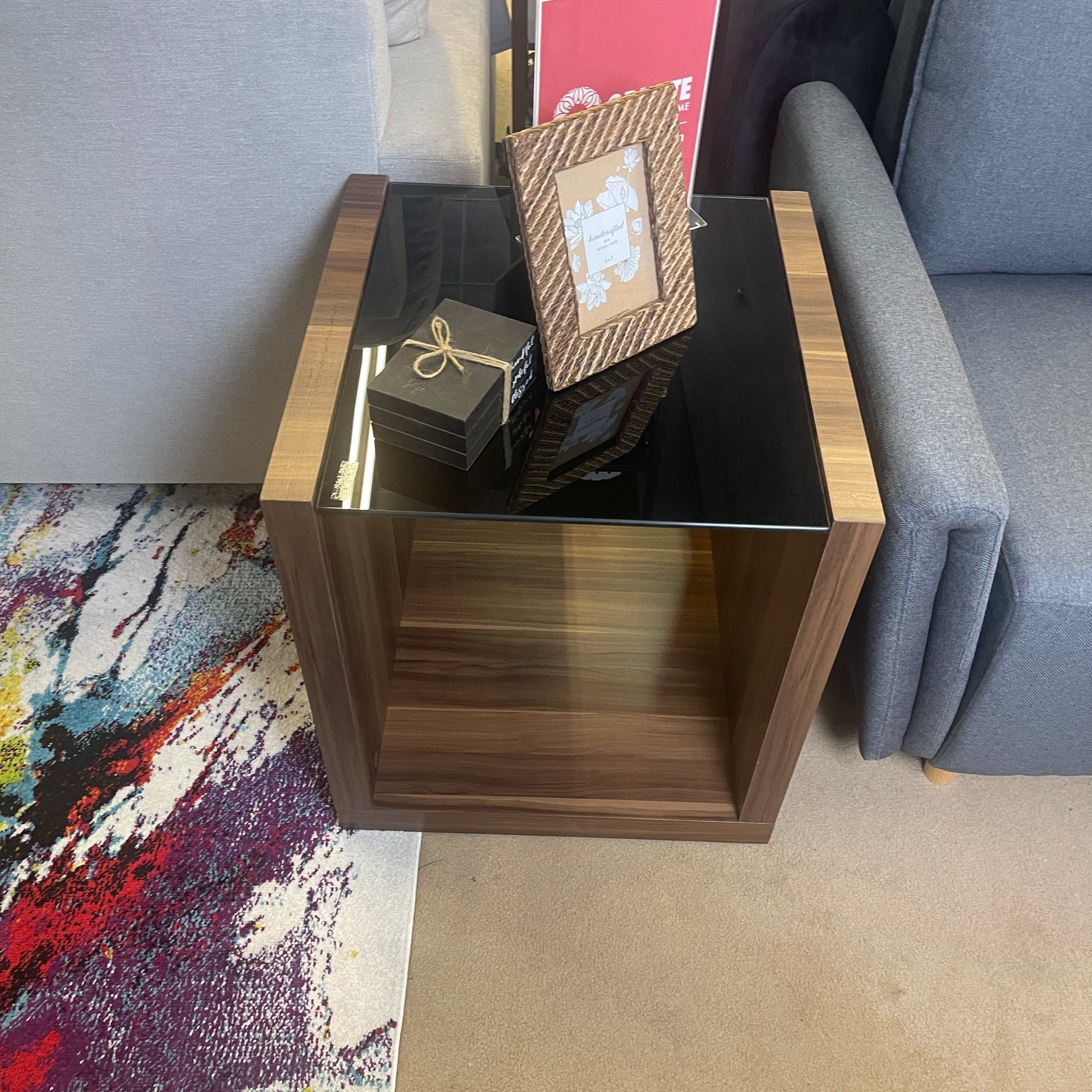 Langenthal Dark Walnut & Black Glass Top End Table - Image 8