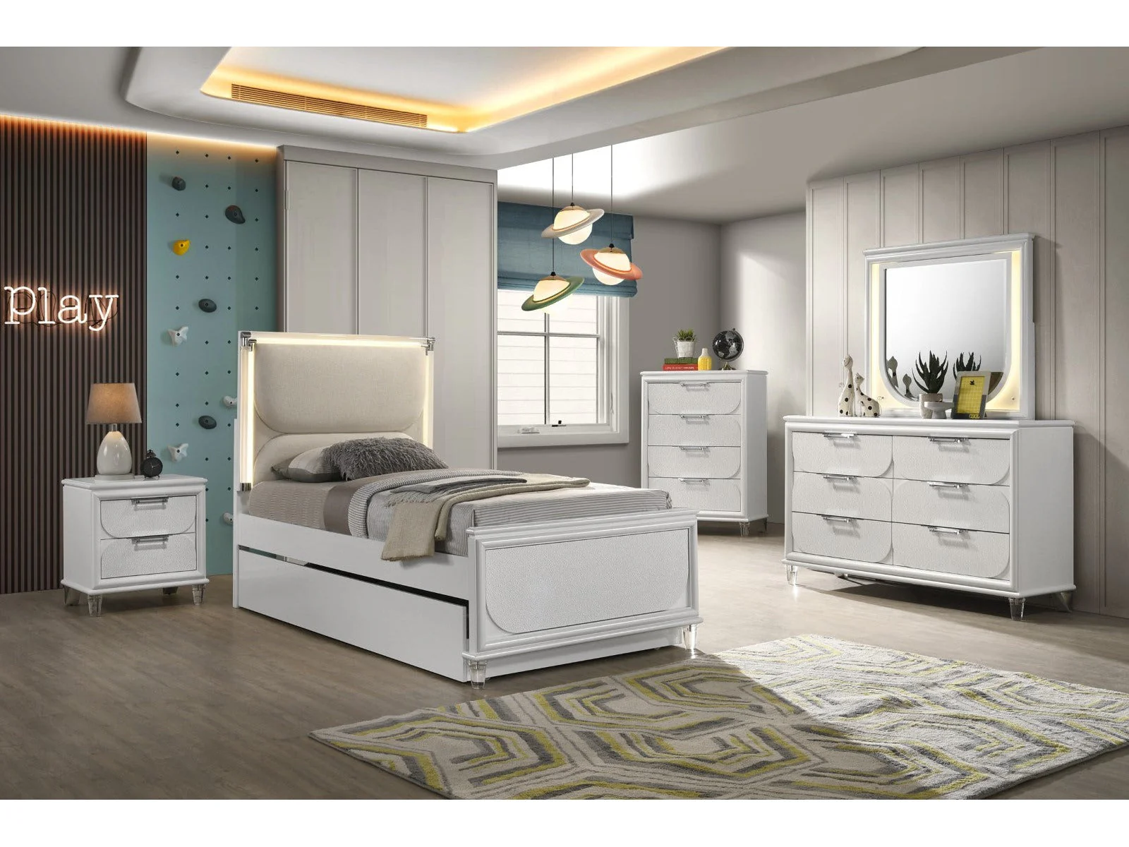 Lareina Pearl White Twin 4 Piece Bedroom Set