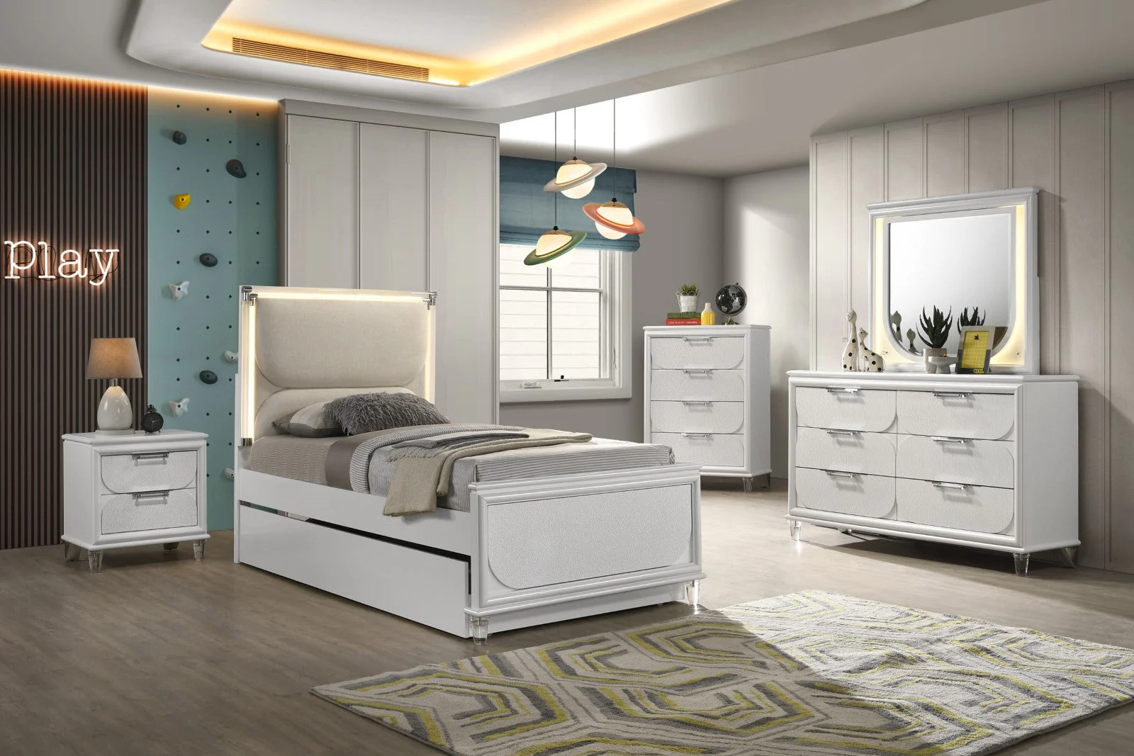 Lareina Pearl White Twin Bed w/Trundle - Image 4