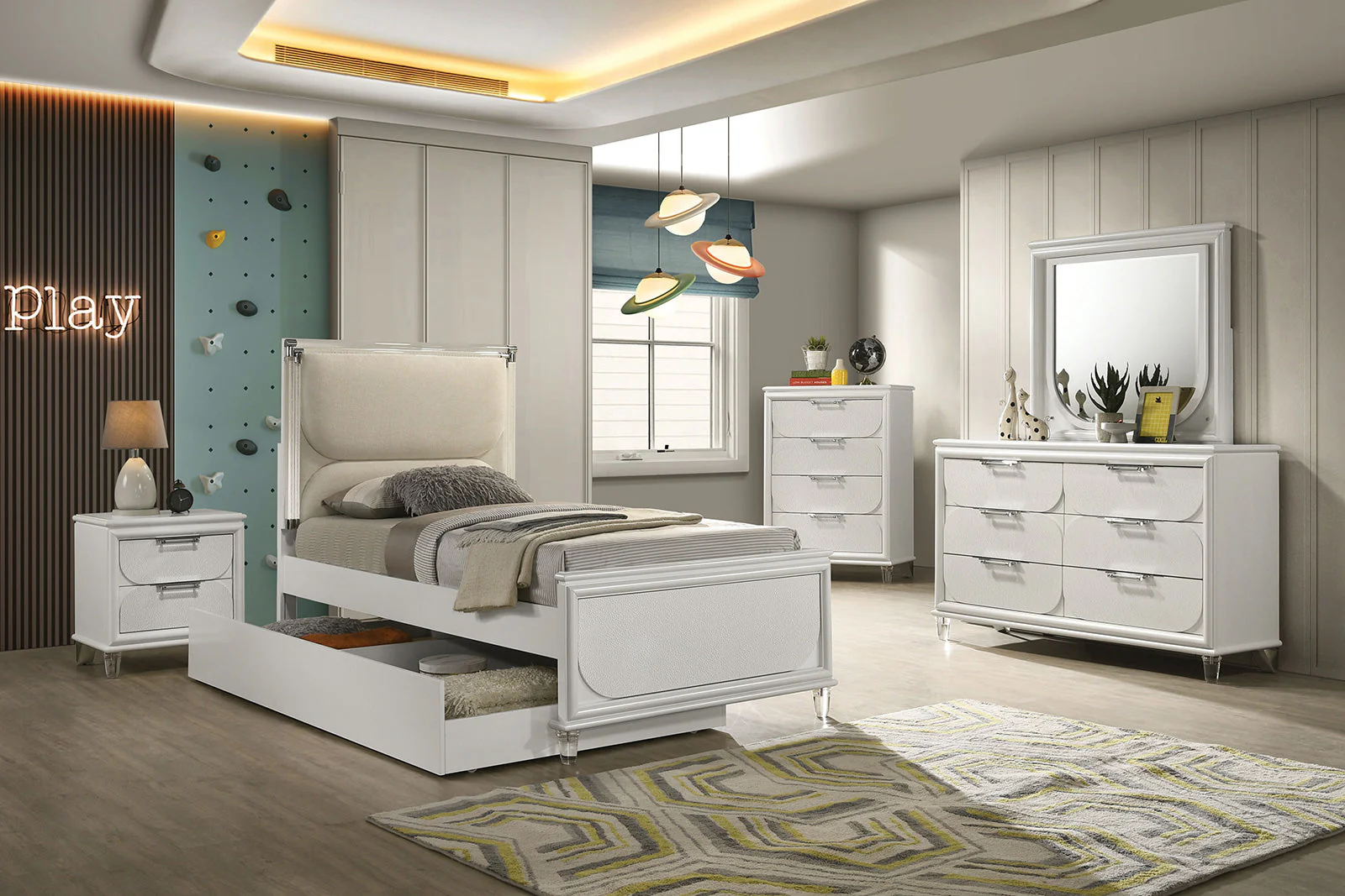 Lareina Pearl White Twin Bed w/Trundle - Image 5