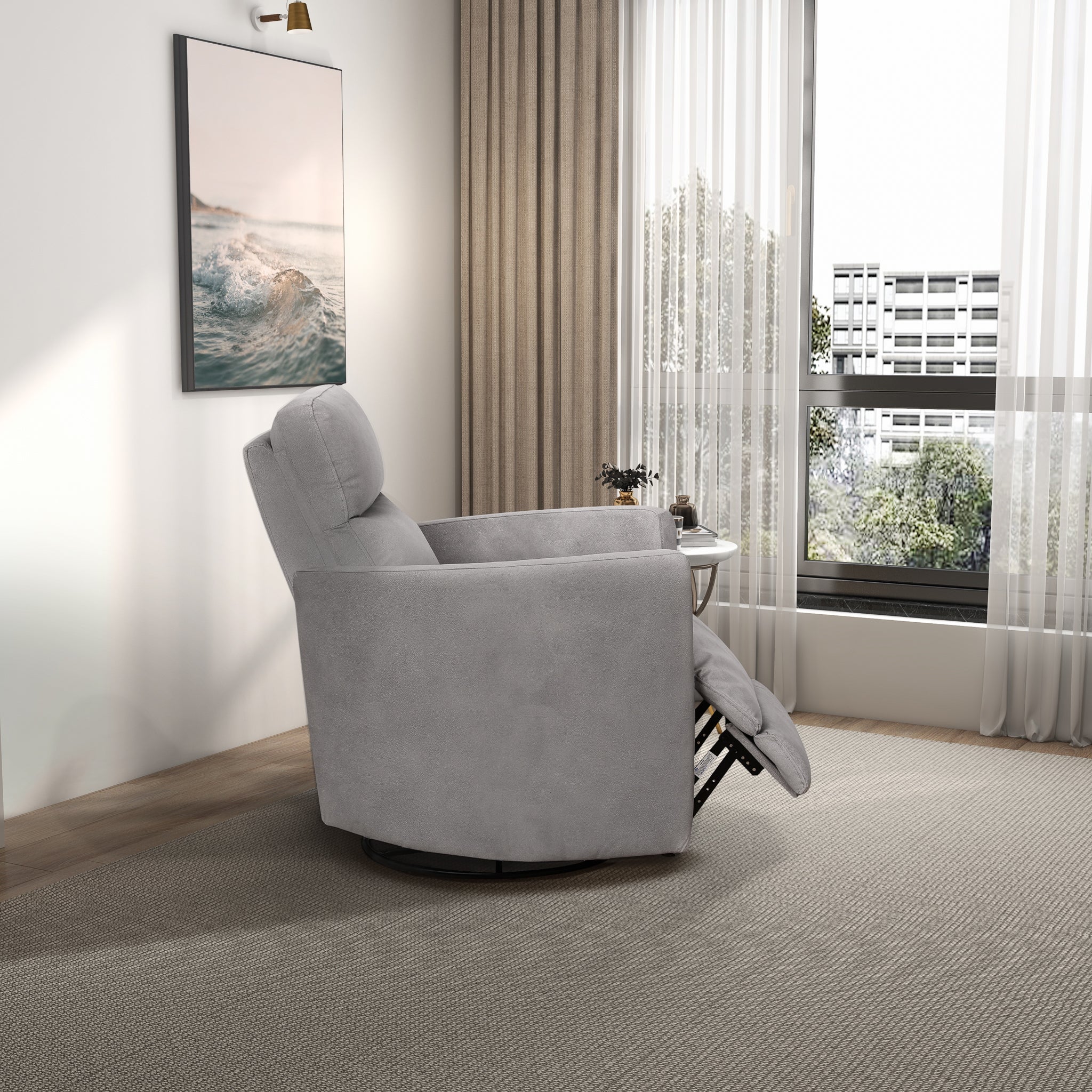 Lawson Swivel Glider Suede Recliner Chair - Latte - Image 3