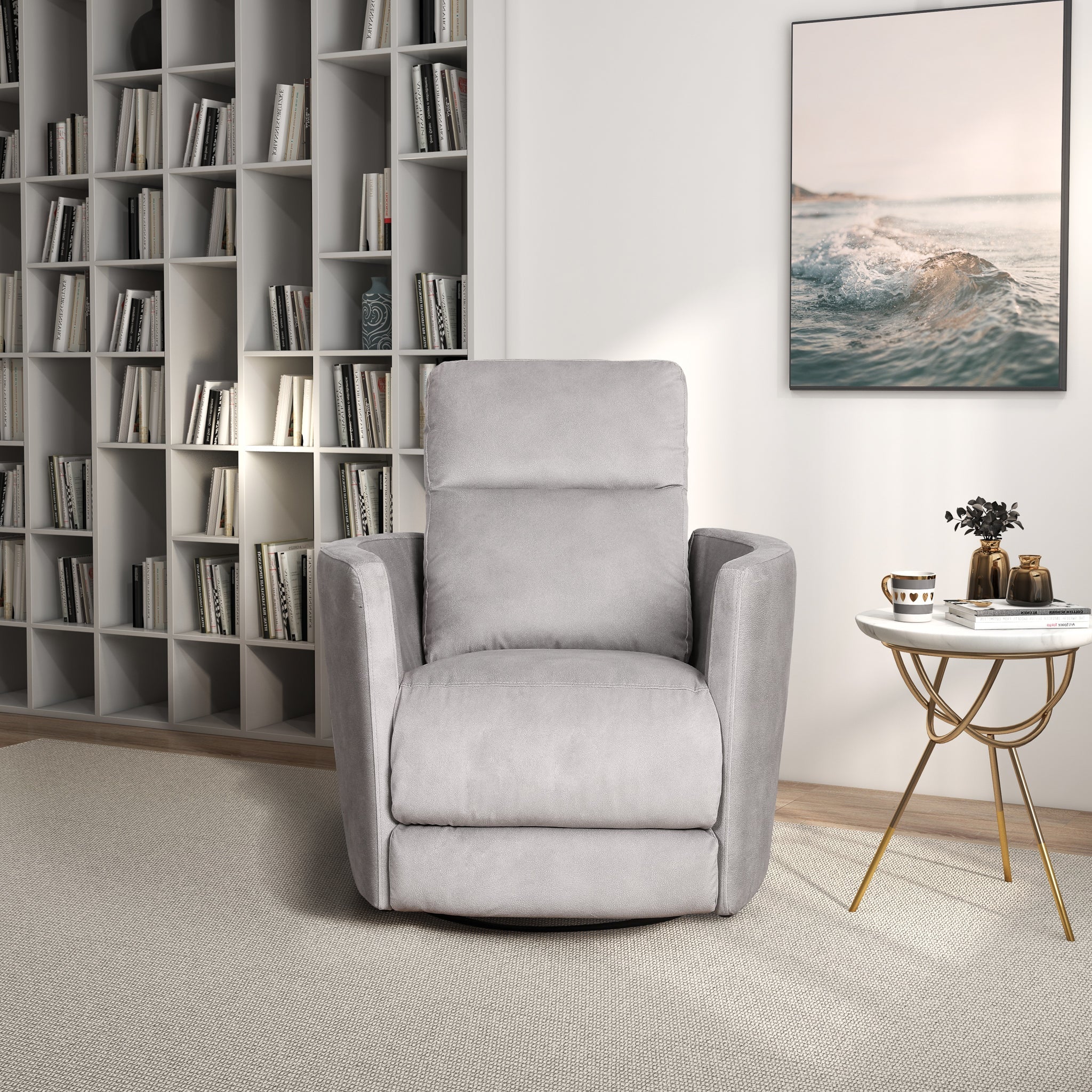 Lawson Swivel Glider Suede Recliner Chair - Latte - Image 4