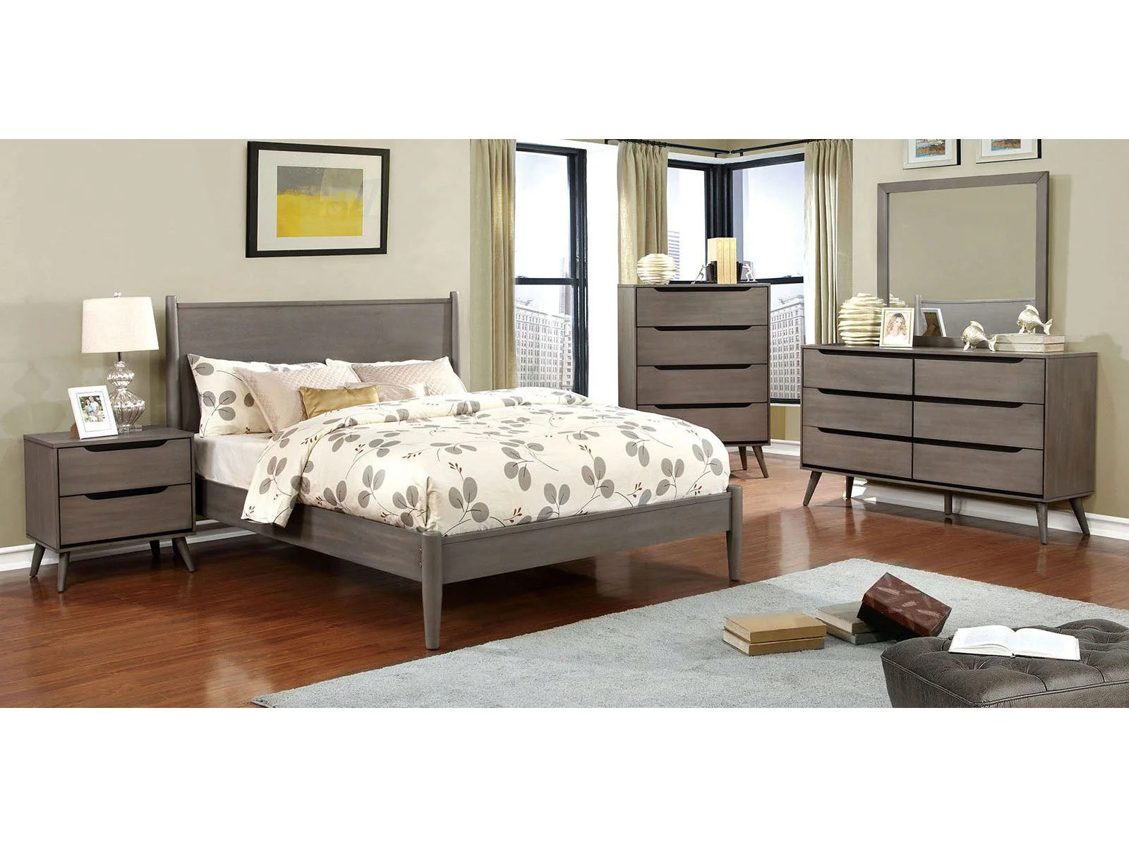 Lennart Gray 5 Pc. Queen Bedroom Set w/ 2NS