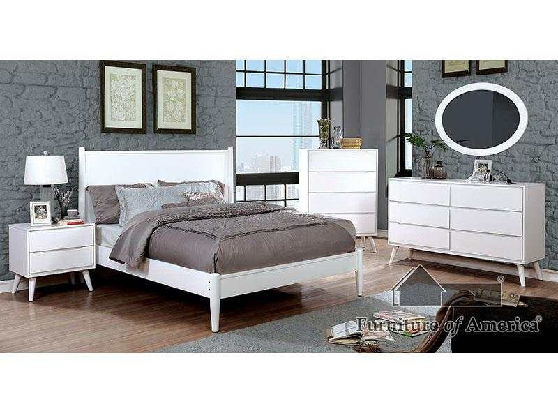 Lennart White 5 Pc. Queen Bedroom Set w/ Oval Mirror & Chest