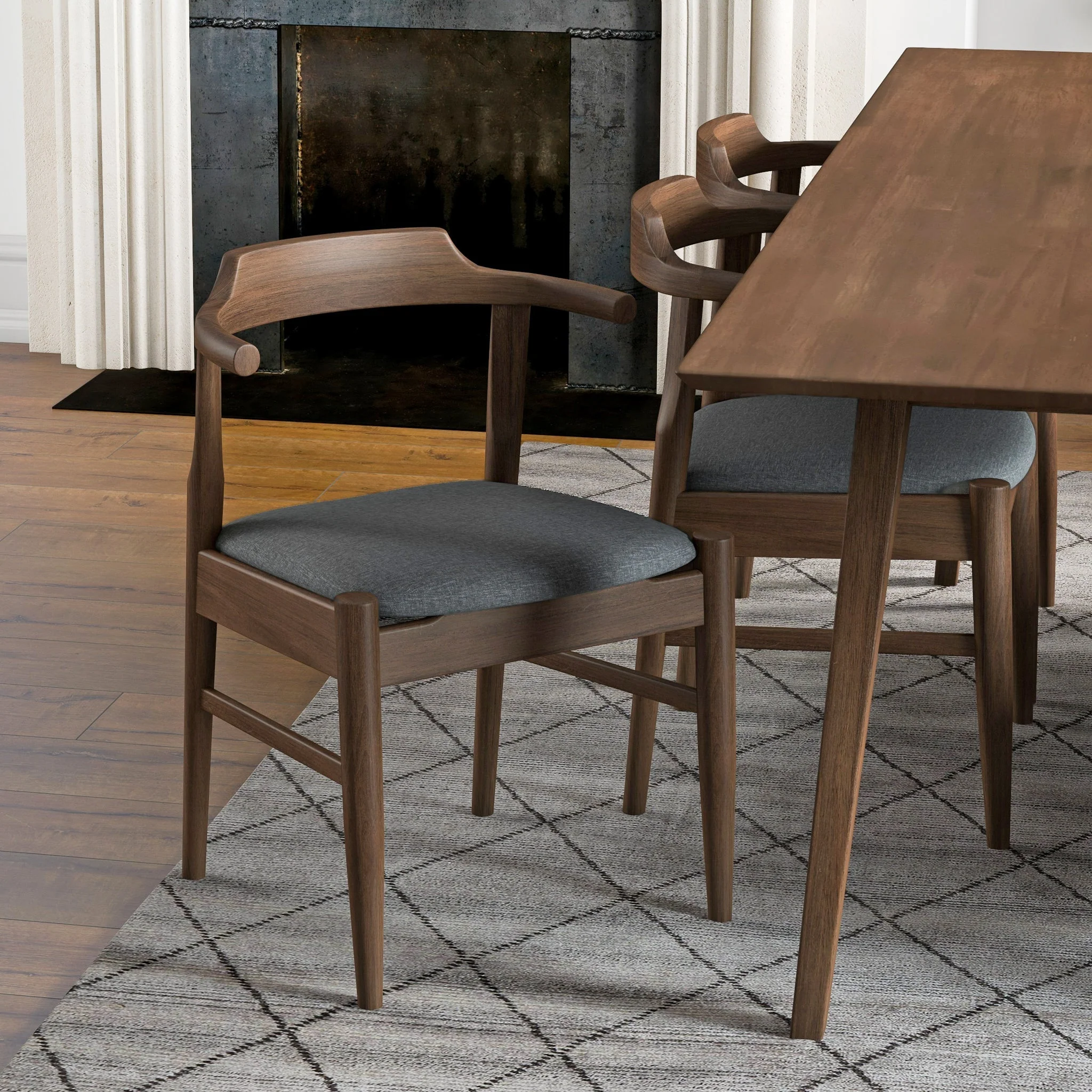 Leon Mid-Century Modern Grey Fabric Dining Chair (Set of 2) - Image 2