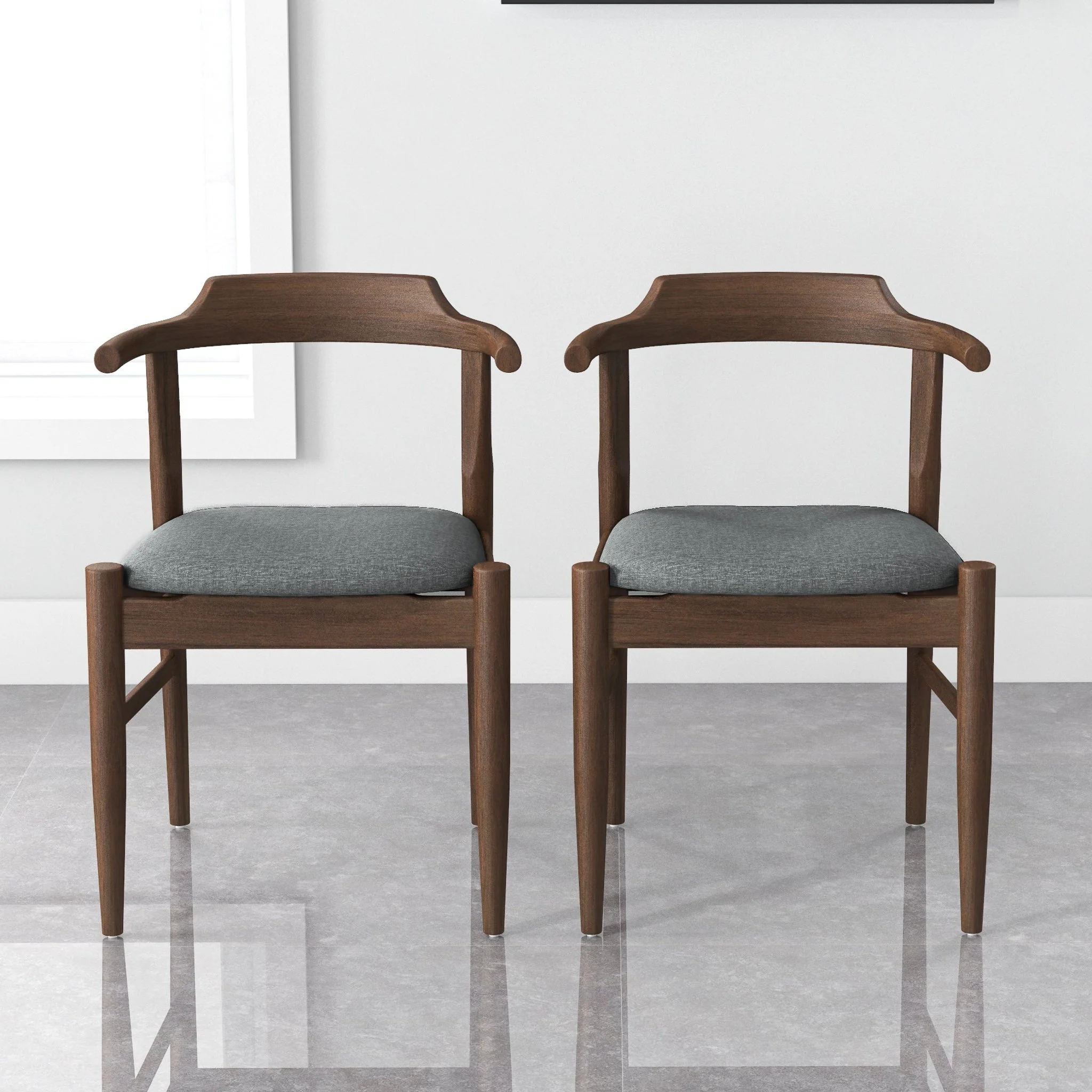 Leon Mid-Century Modern Grey Fabric Dining Chair (Set of 2) - Image 3