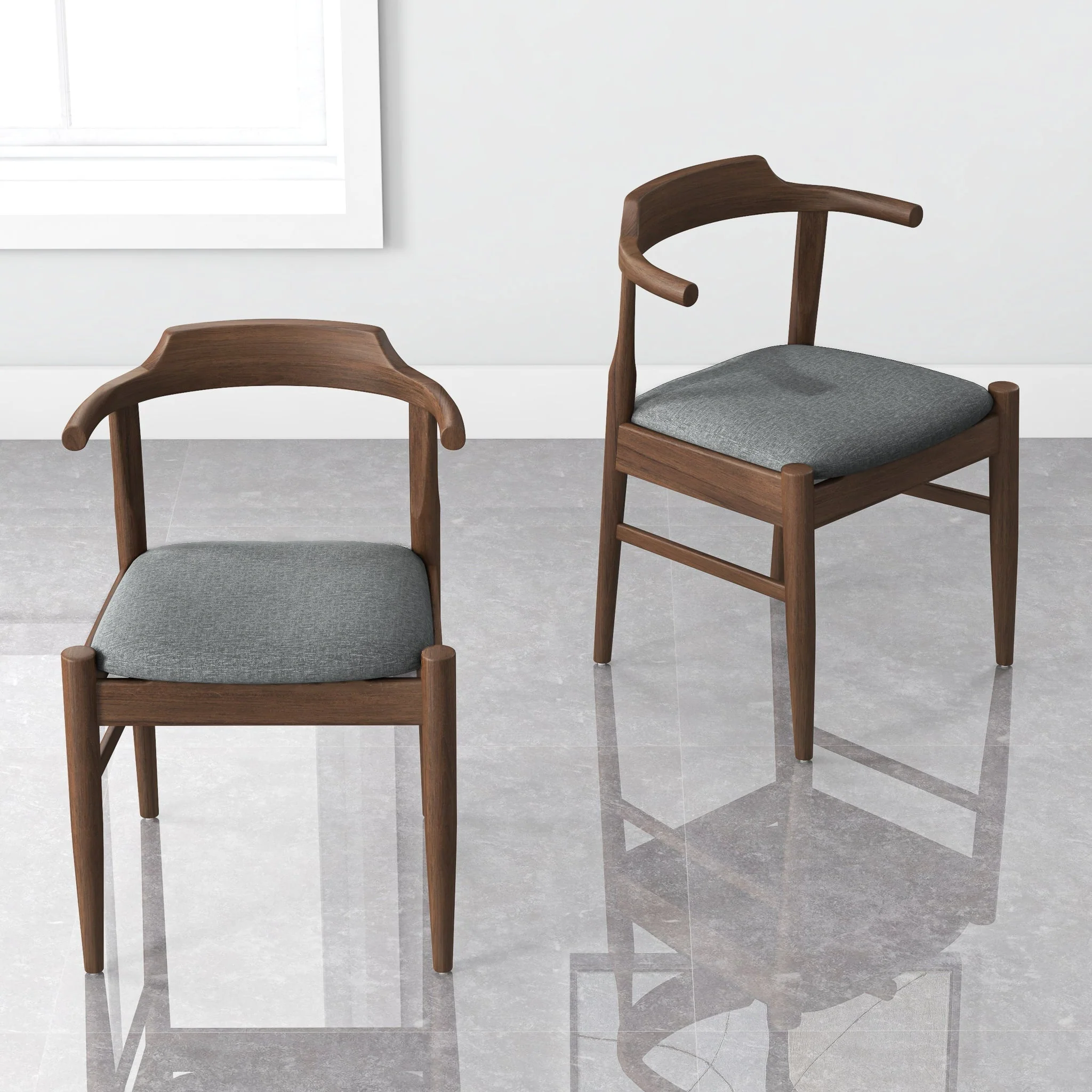 Leon Mid-Century Modern Grey Fabric Dining Chair (Set of 2) - Image 4