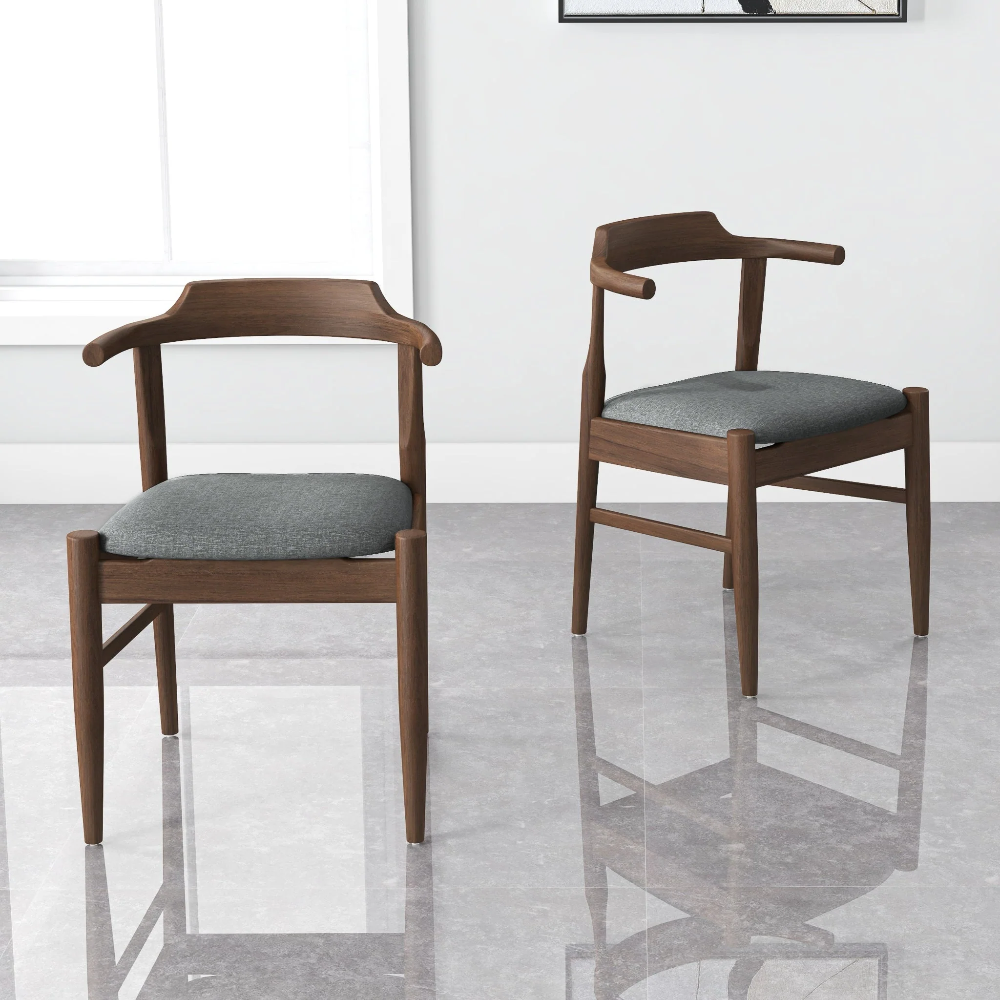 Leon Mid-Century Modern Grey Fabric Dining Chair (Set of 2) - Image 5