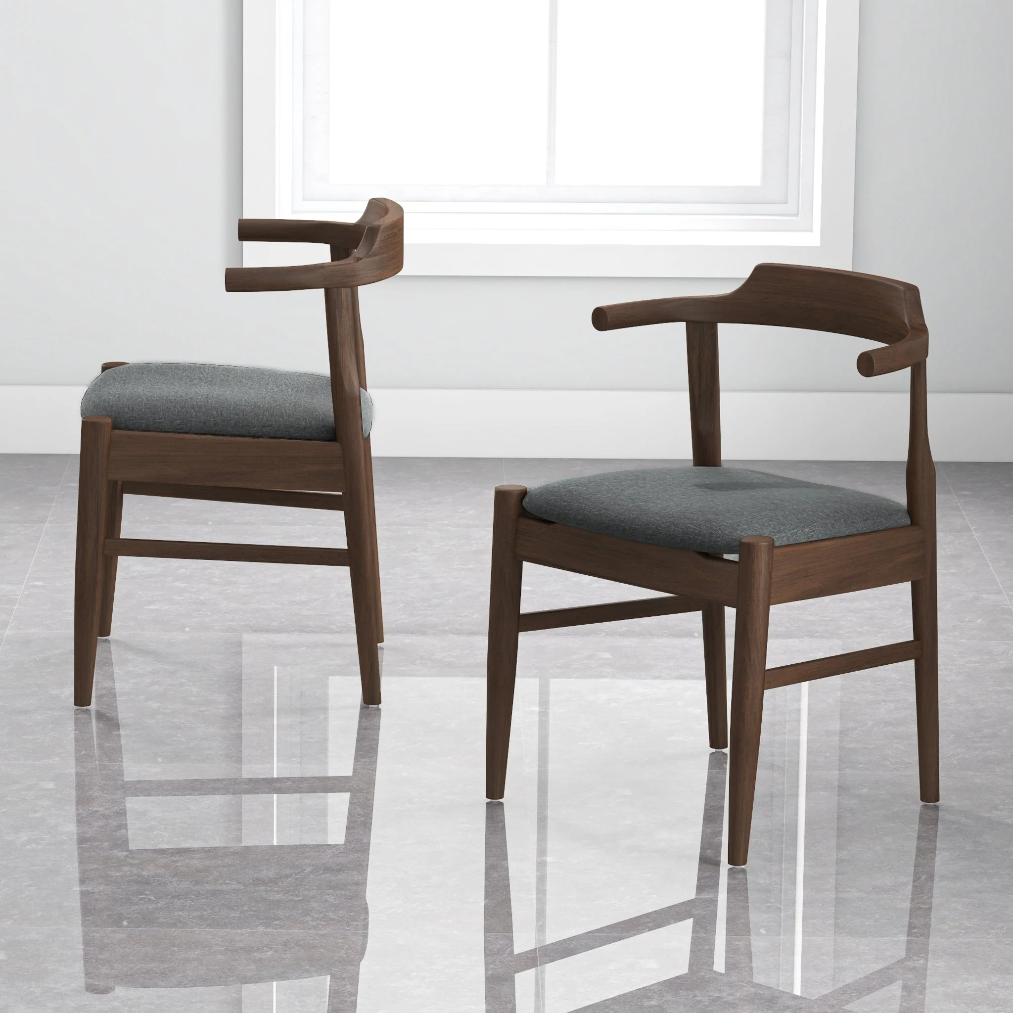 Leon Mid-Century Modern Grey Fabric Dining Chair (Set of 2) - Image 6