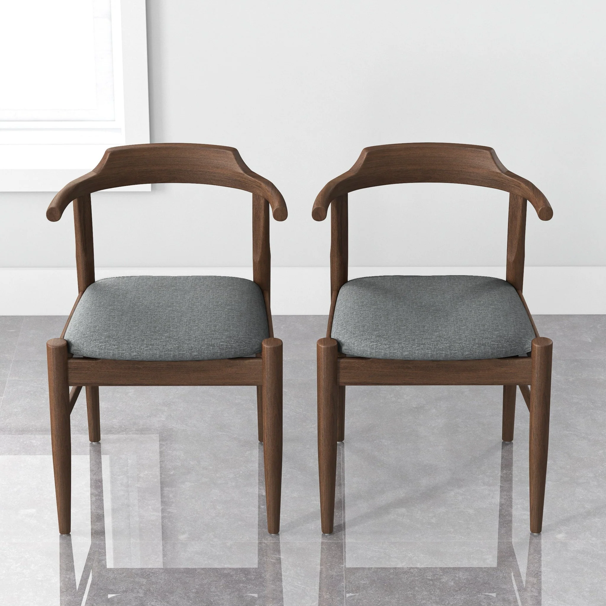 Leon Mid-Century Modern Grey Fabric Dining Chair (Set of 2) - Image 7