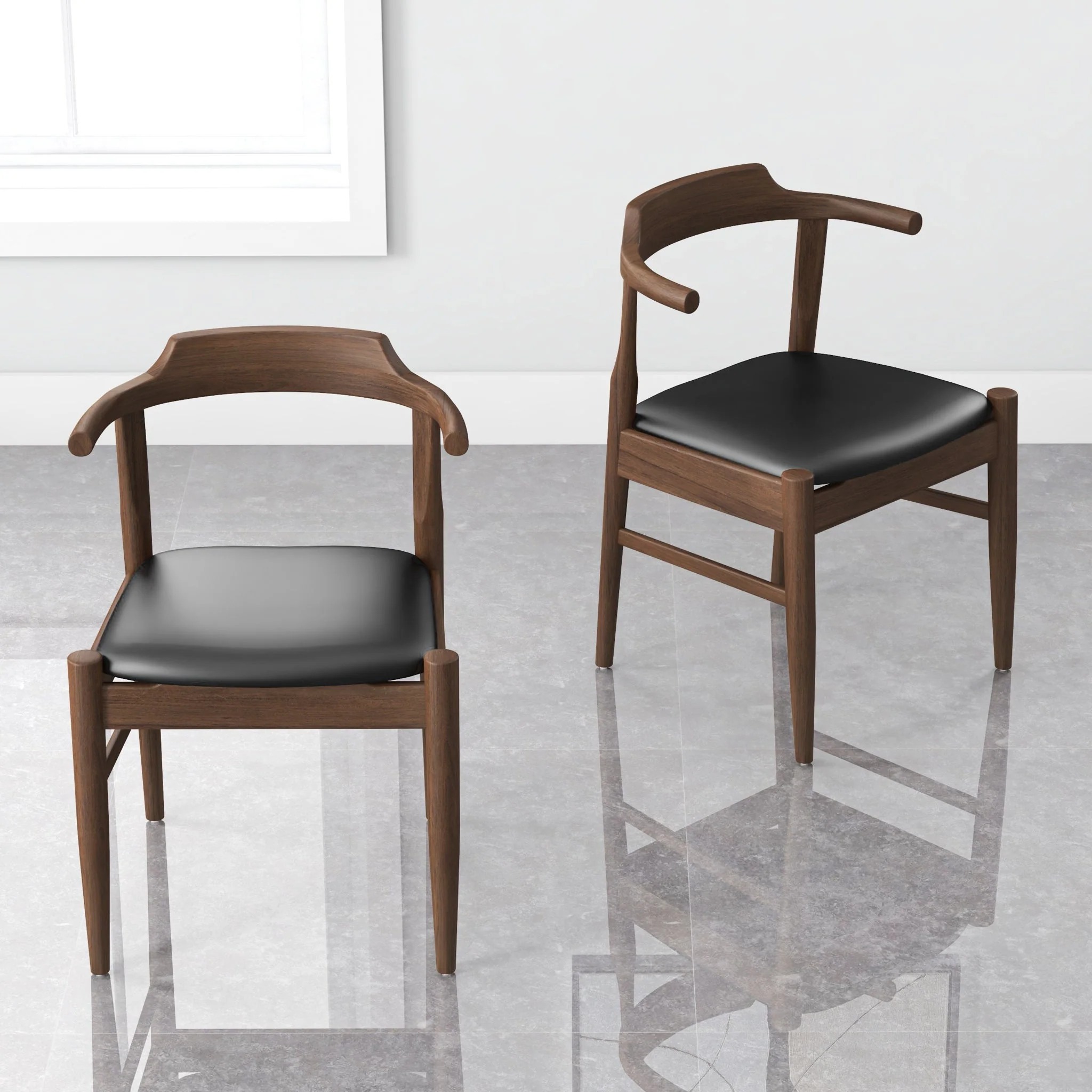 Leon Mid-Century Modern Leather Dining Chair (Set of 2) - Image 2
